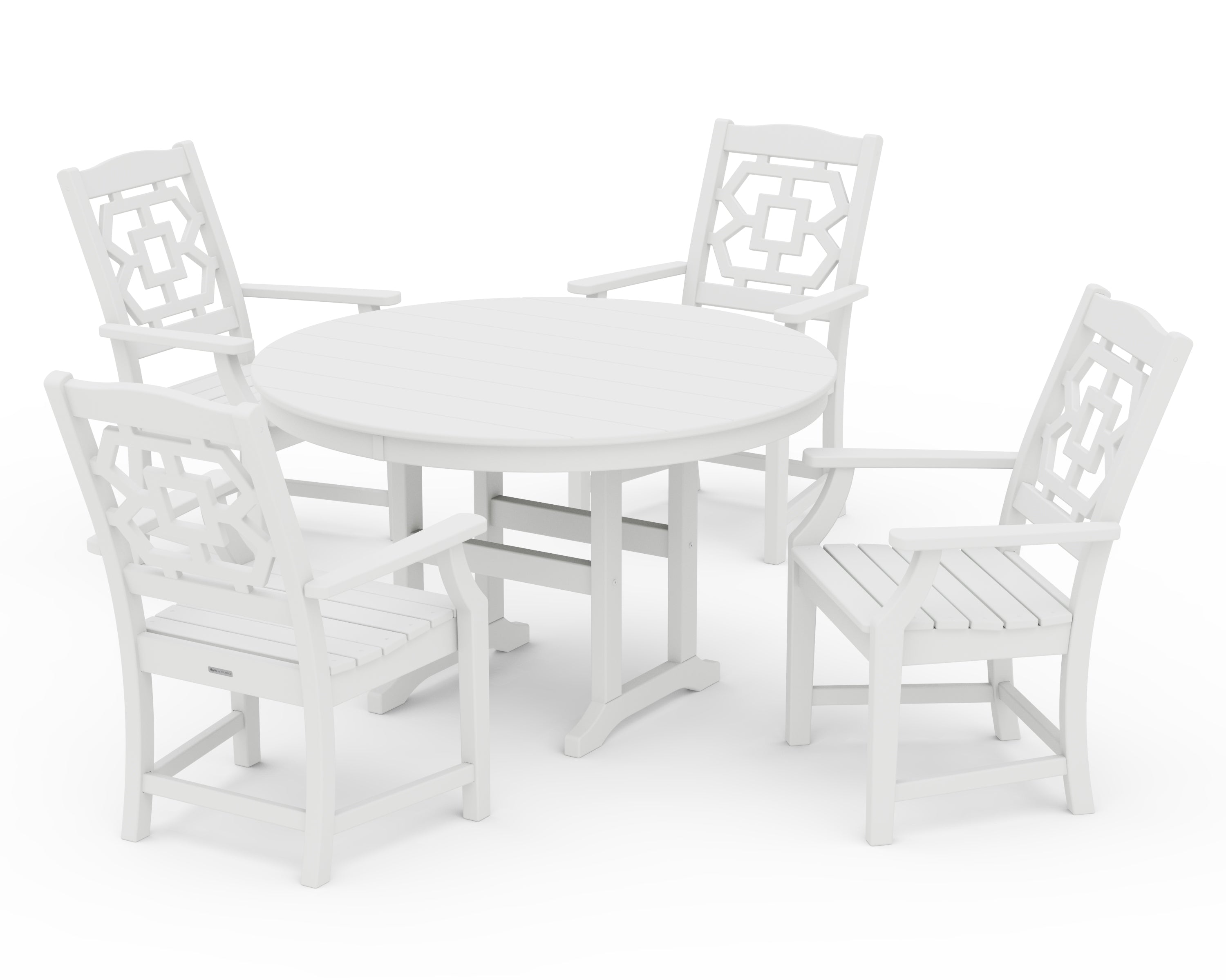 Martha Stewart by POLYWOOD Chinoiserie 5-Piece Round Farmhouse Dining Set in White