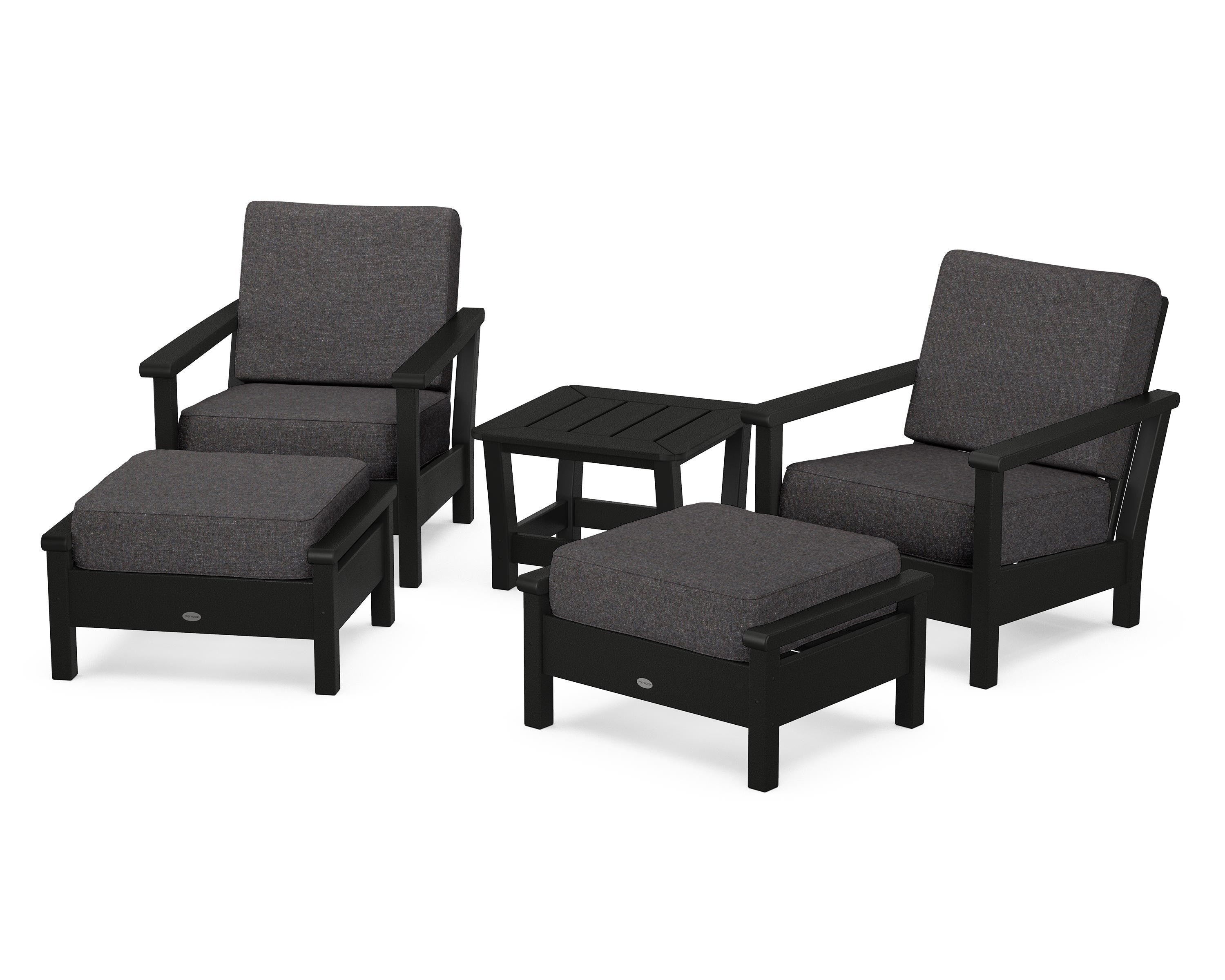 POLYWOOD Harbour 5-Piece Deep Seating Chair Set in Black / Ash Charcoal