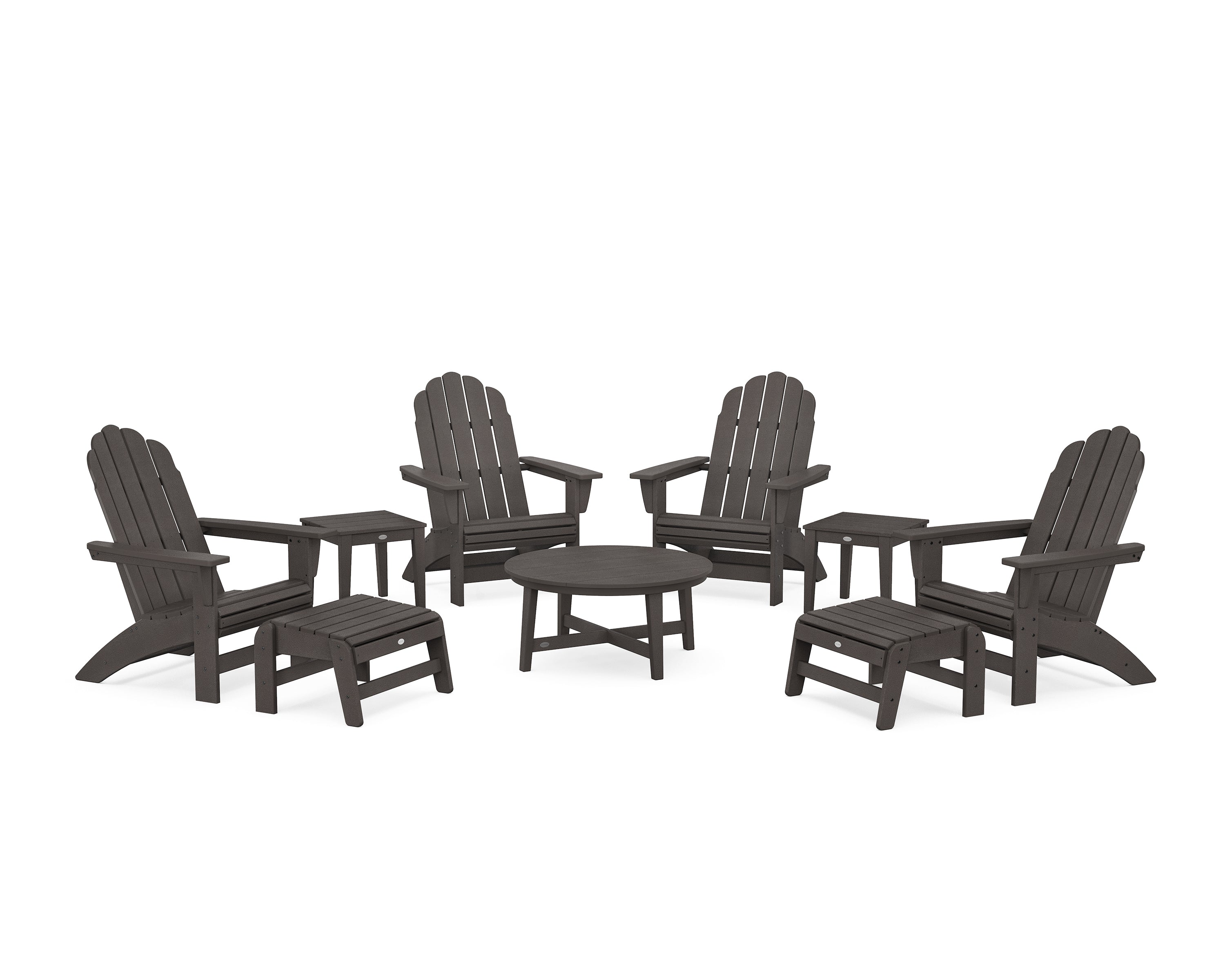 POLYWOOD Vineyard Grand Adirondack 9-Piece Conversation Set in Vintage Coffee