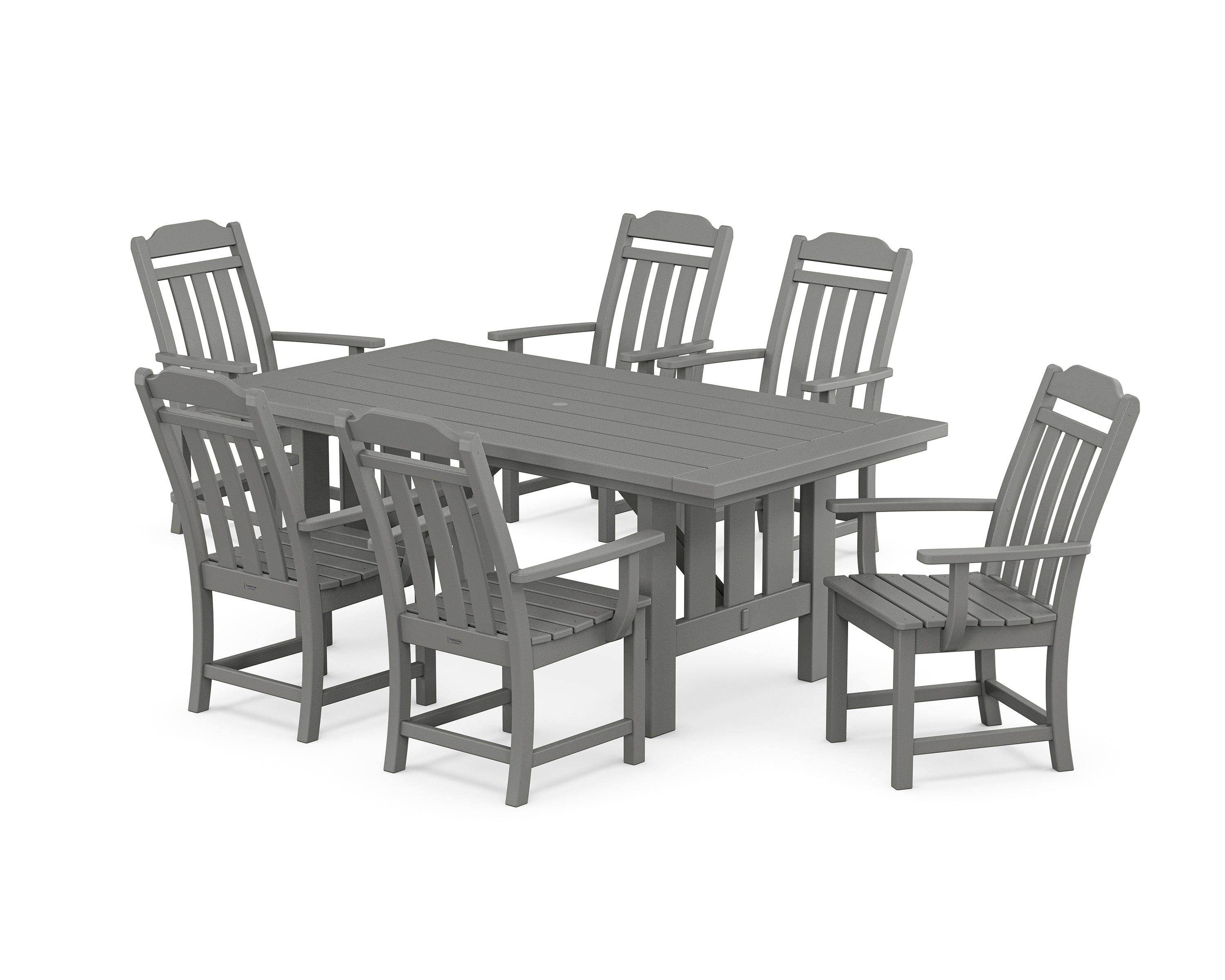 POLYWOOD Cottage Arm Chair 7-Piece Mission Dining Set in Slate Grey