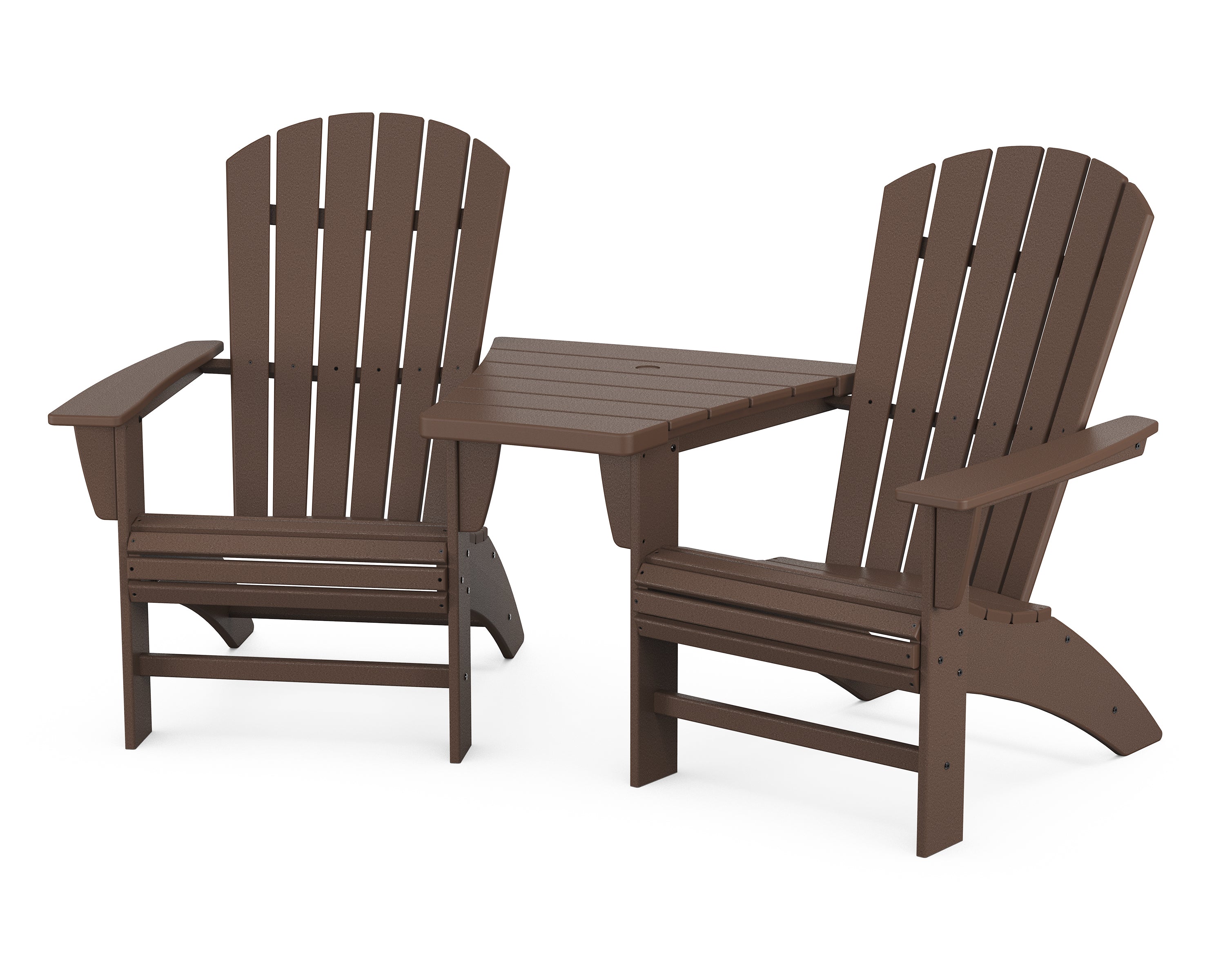POLYWOOD® Nautical 3-Piece Curveback Adirondack Set with Angled Connecting Table in Mahogany