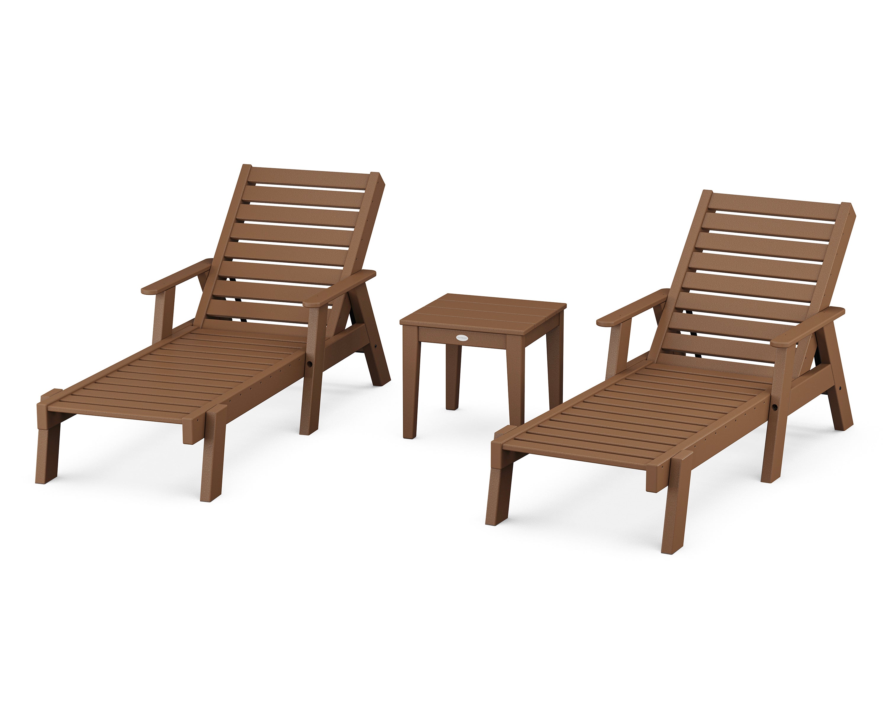 POLYWOOD Captain Chaise 3-Piece Set with Arms in Teak