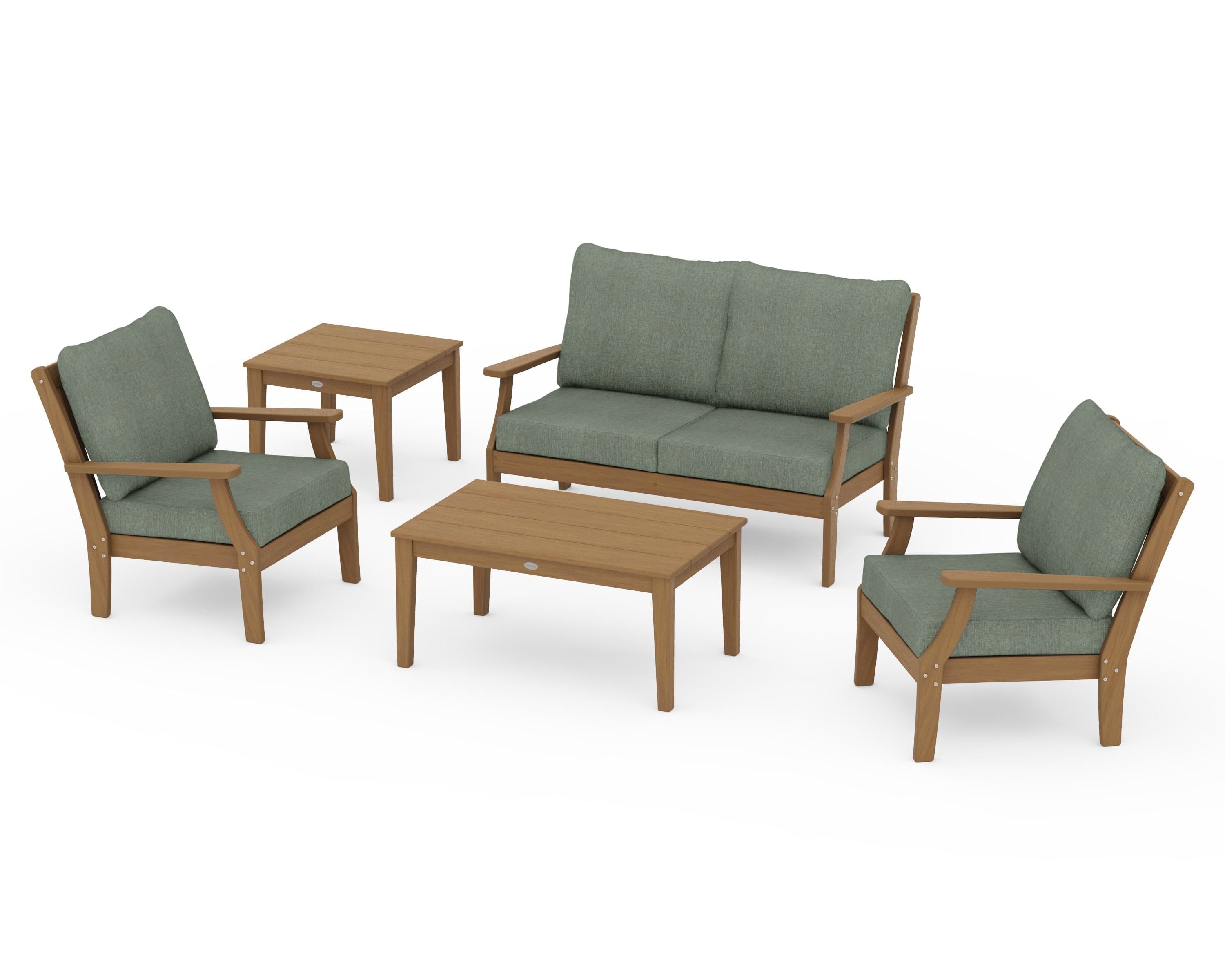 POLYWOOD Braxton 5-Piece Deep Seating Set in Natural / Cast Sage
