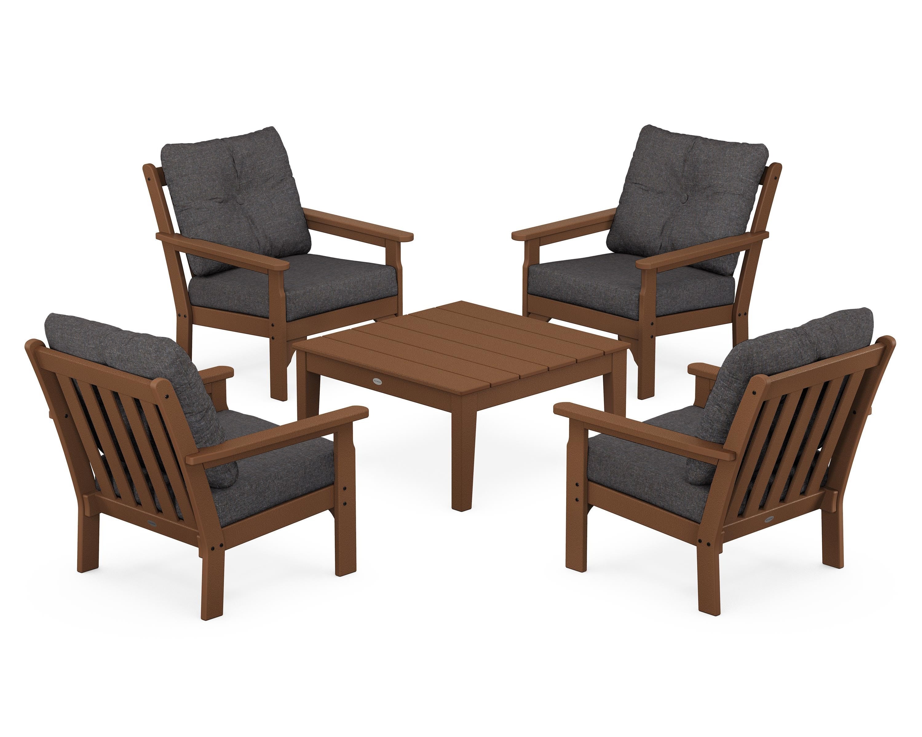 POLYWOOD Vineyard 5-Piece Deep Seating Conversation Set in Teak / Ash Charcoal