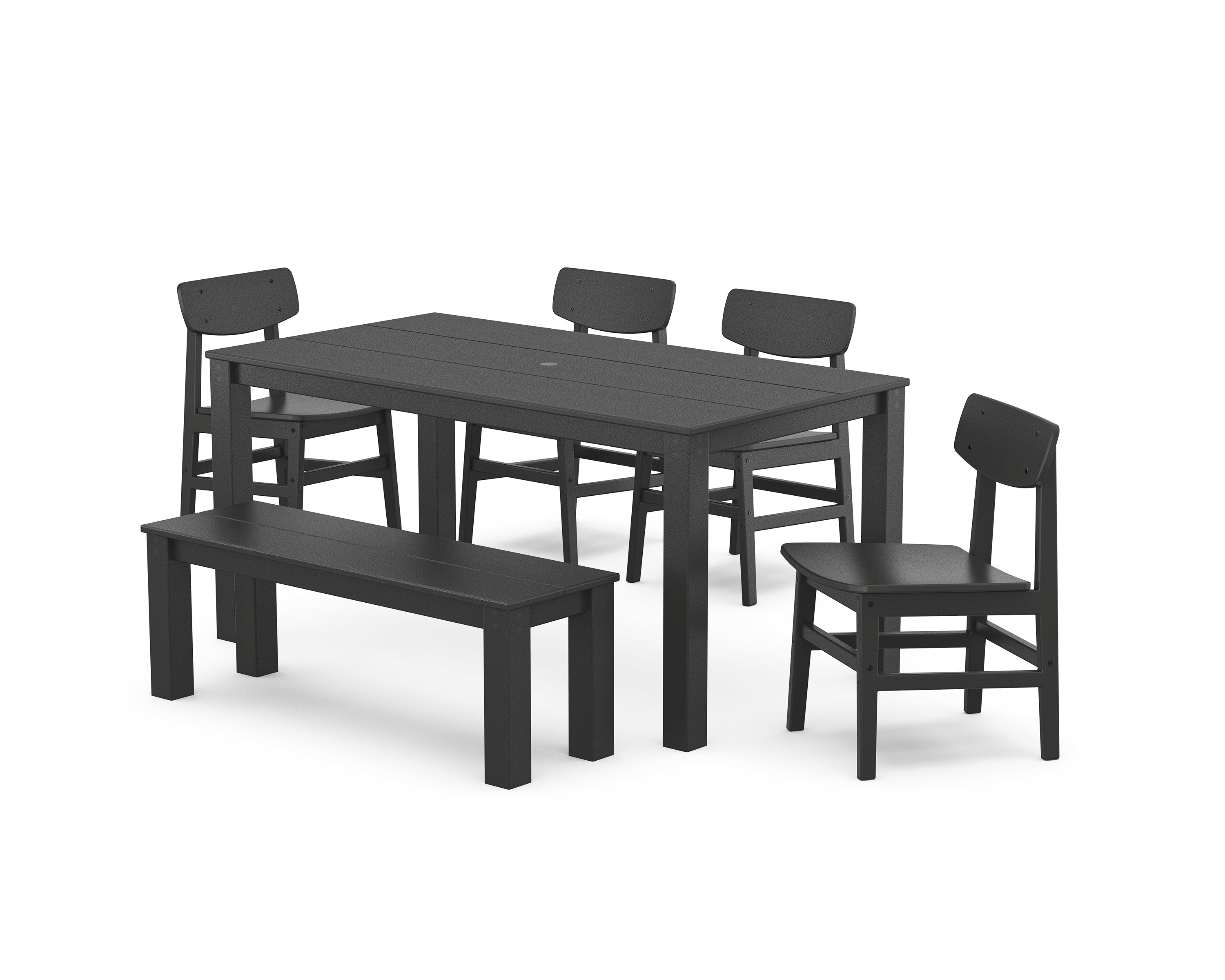 POLYWOOD Modern Studio Urban Chair 6-Piece Parsons Dining Set with Bench in Black