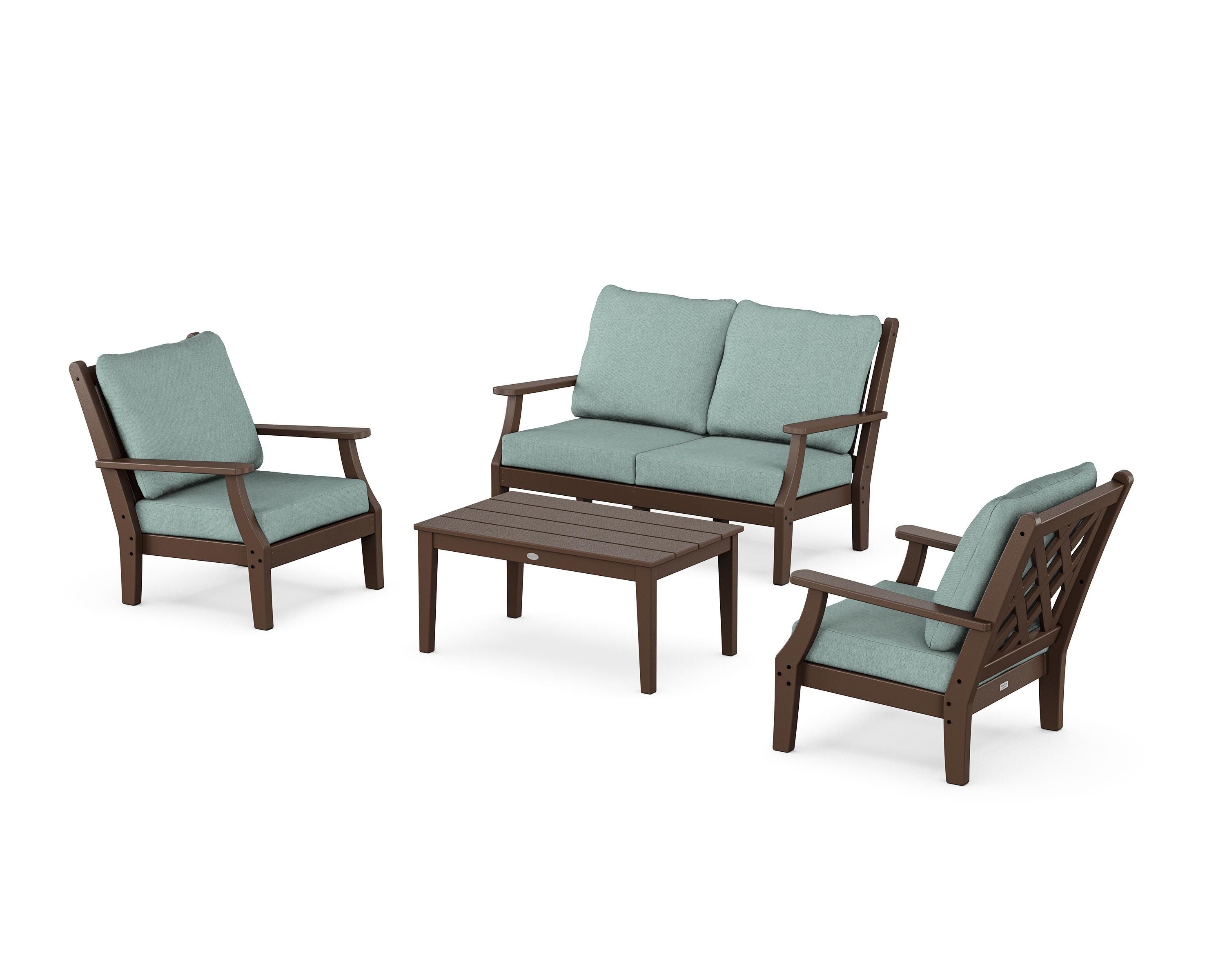 Country Living Wovendale 4-Piece Deep Seating Set with Loveseat in Mahogany / Glacier Spa