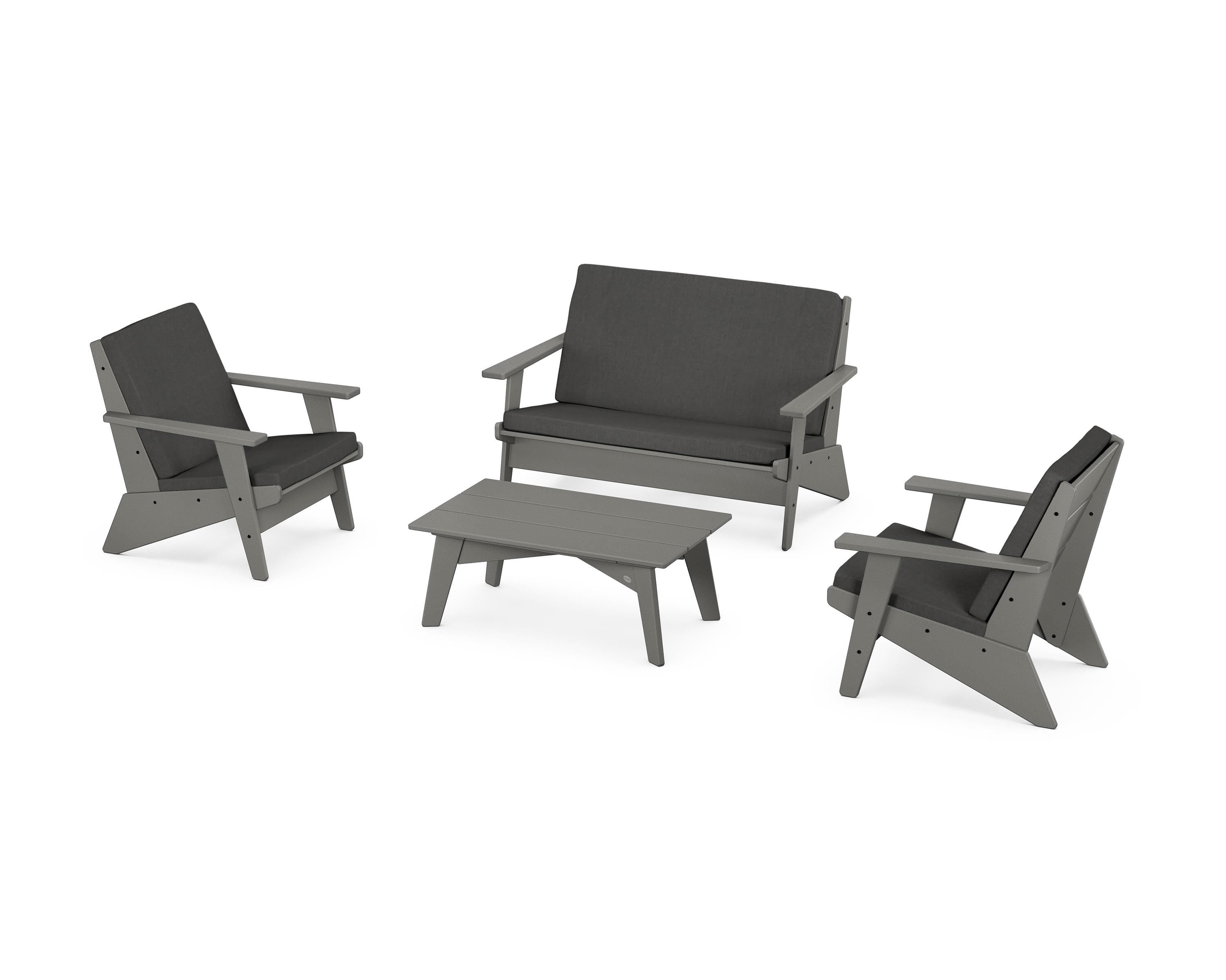 POLYWOOD Riviera Modern Lounge 4-Piece Set in Slate Grey / Spectrum Carbon