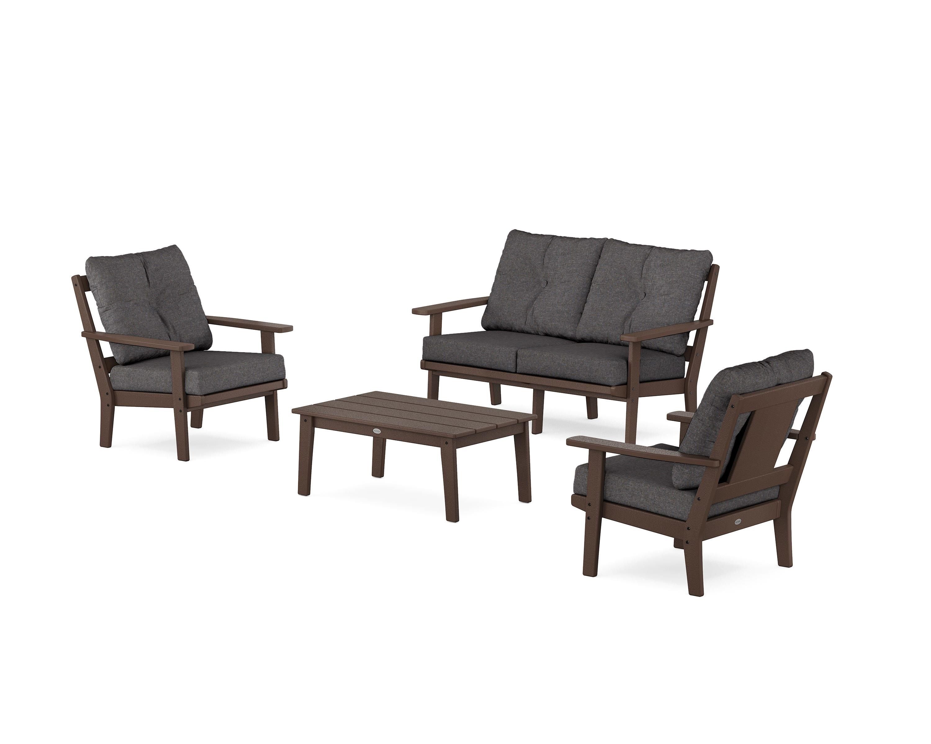 POLYWOOD Prairie 4-Piece Deep Seating Set with Loveseat in Mahogany / Ash Charcoal