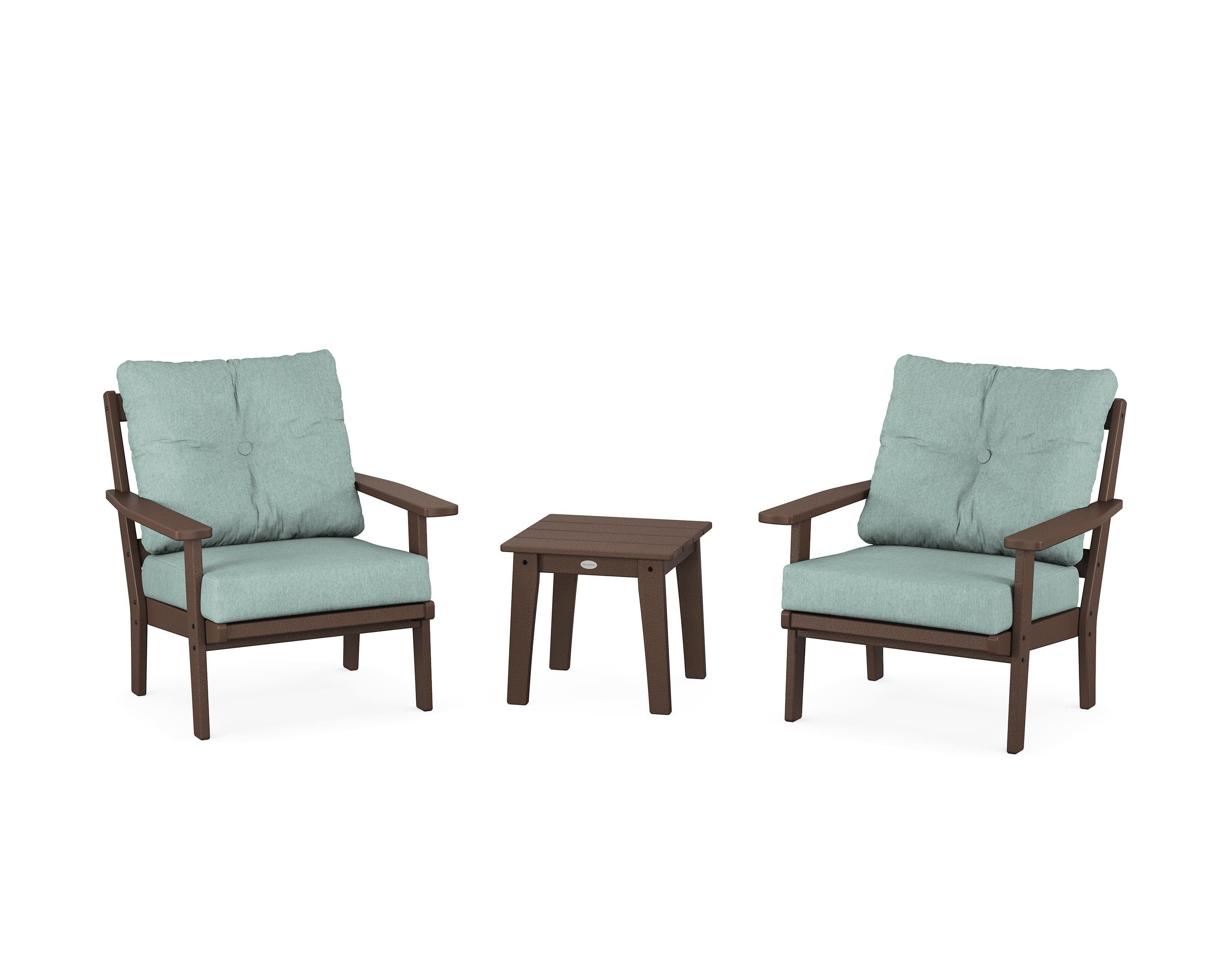POLYWOOD Oxford 3-Piece Deep Seating Set in Mahogany / Glacier Spa