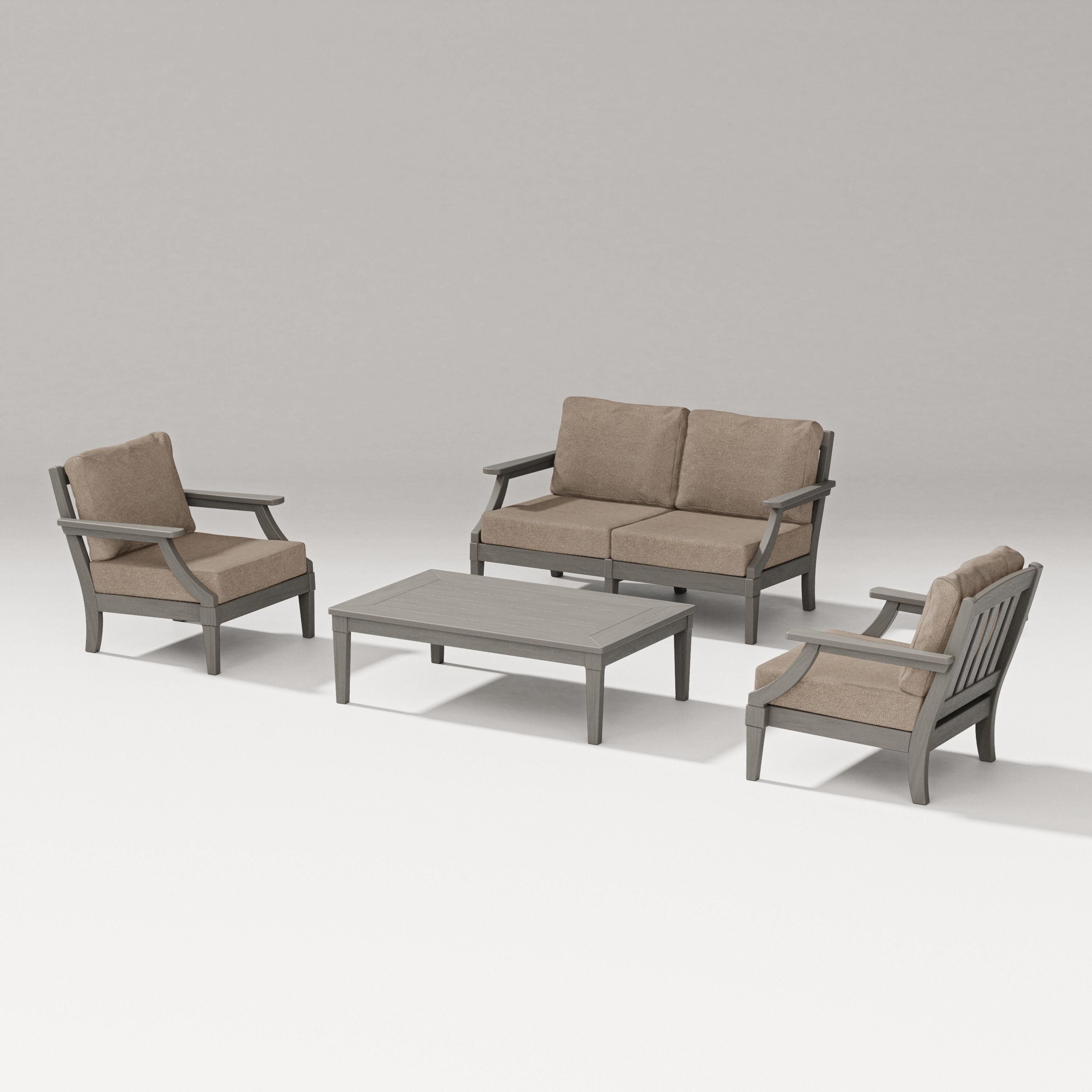 PW Designer Series Estate Lounge 4-Piece Loveseat Set in Driftwood / Spiced Burlap