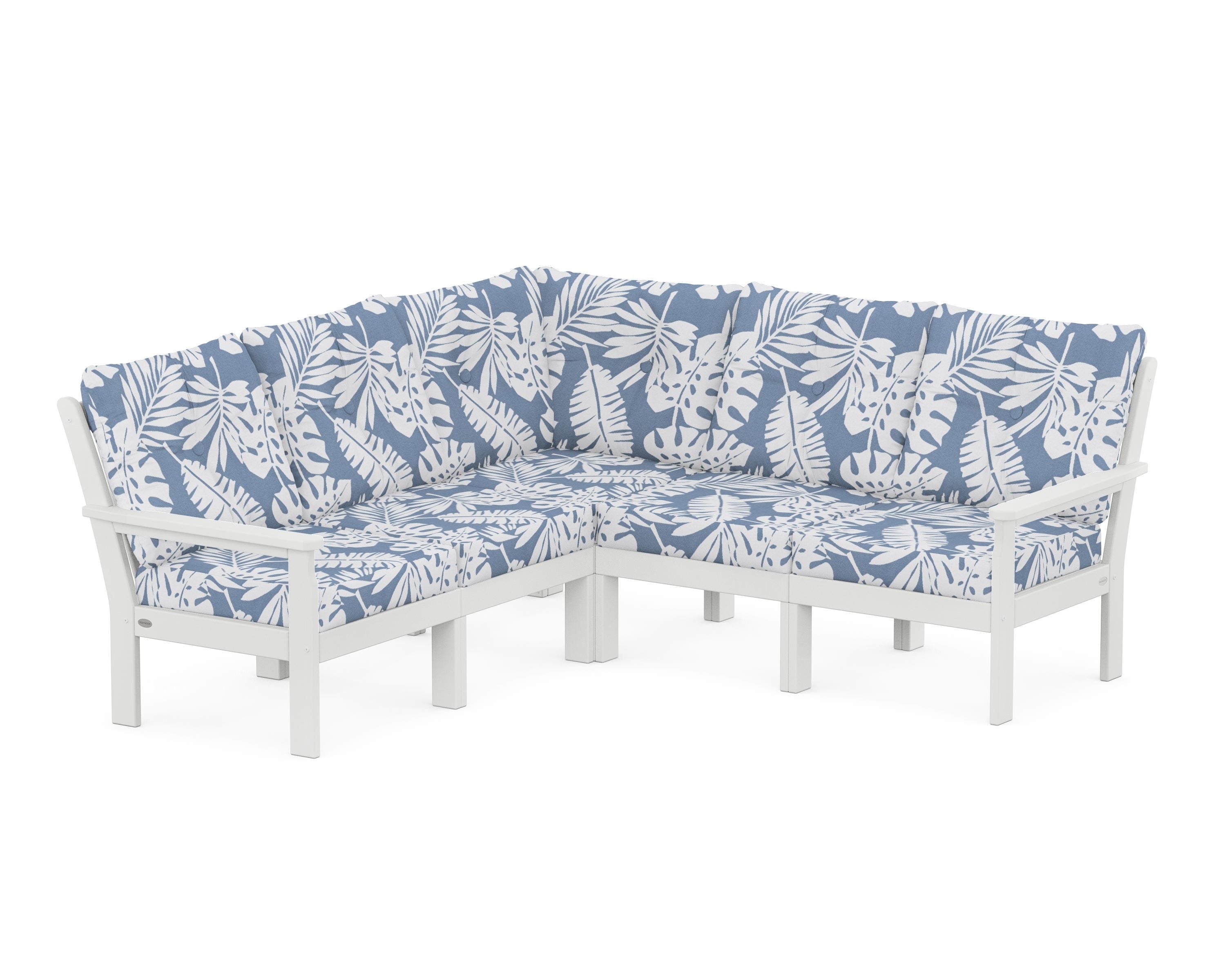 POLYWOOD Vineyard 5-Piece Sectional in White / Leaf Sky Blue