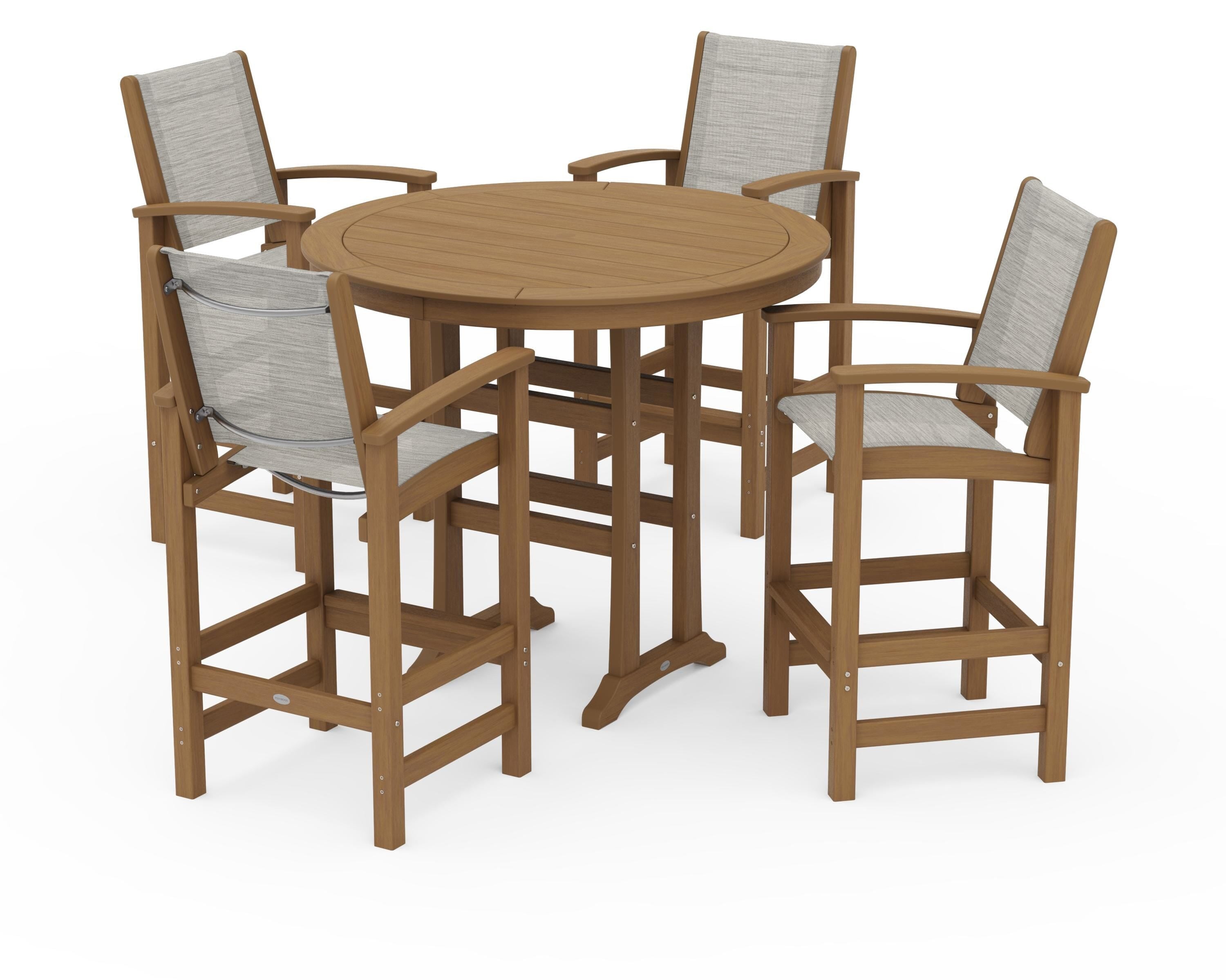 POLYWOOD Coastal 5-Piece Nautical Trestle Bar Set in Natural / Birch Sling