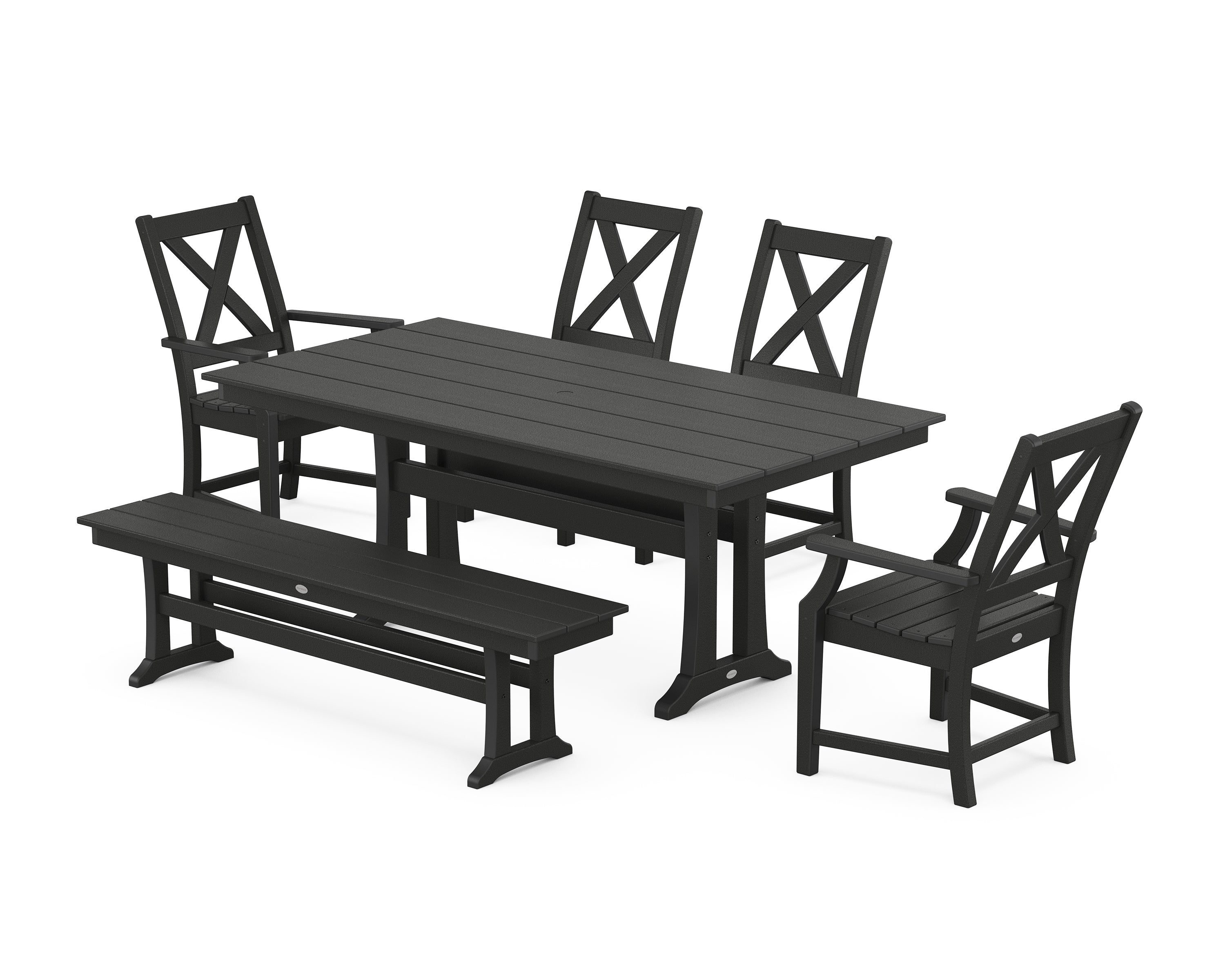 POLYWOOD Braxton 6-Piece Farmhouse Dining Set With Trestle Legs in Black