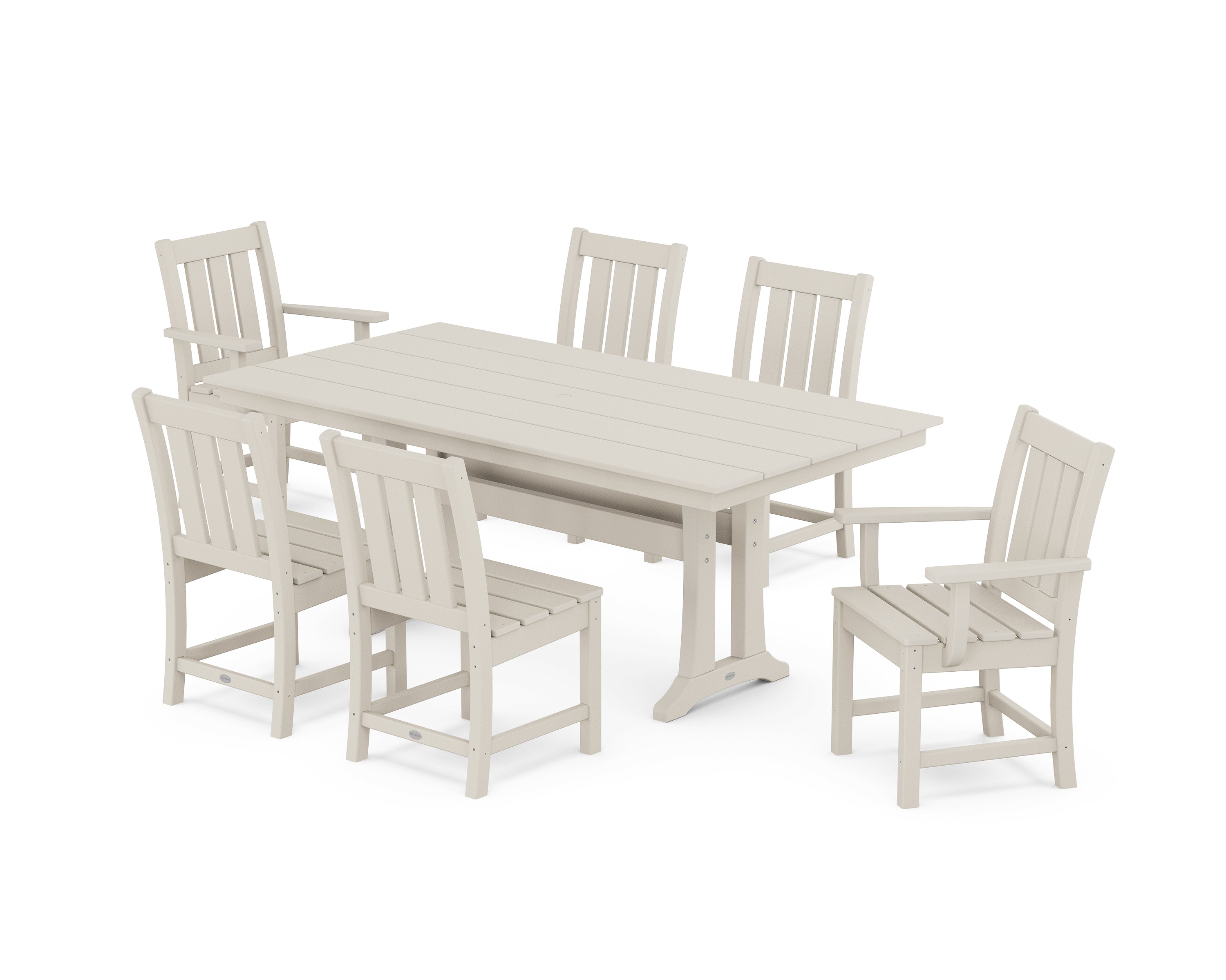 POLYWOOD Oxford 7-Piece Farmhouse Dining Set with Trestle Legs in Sand