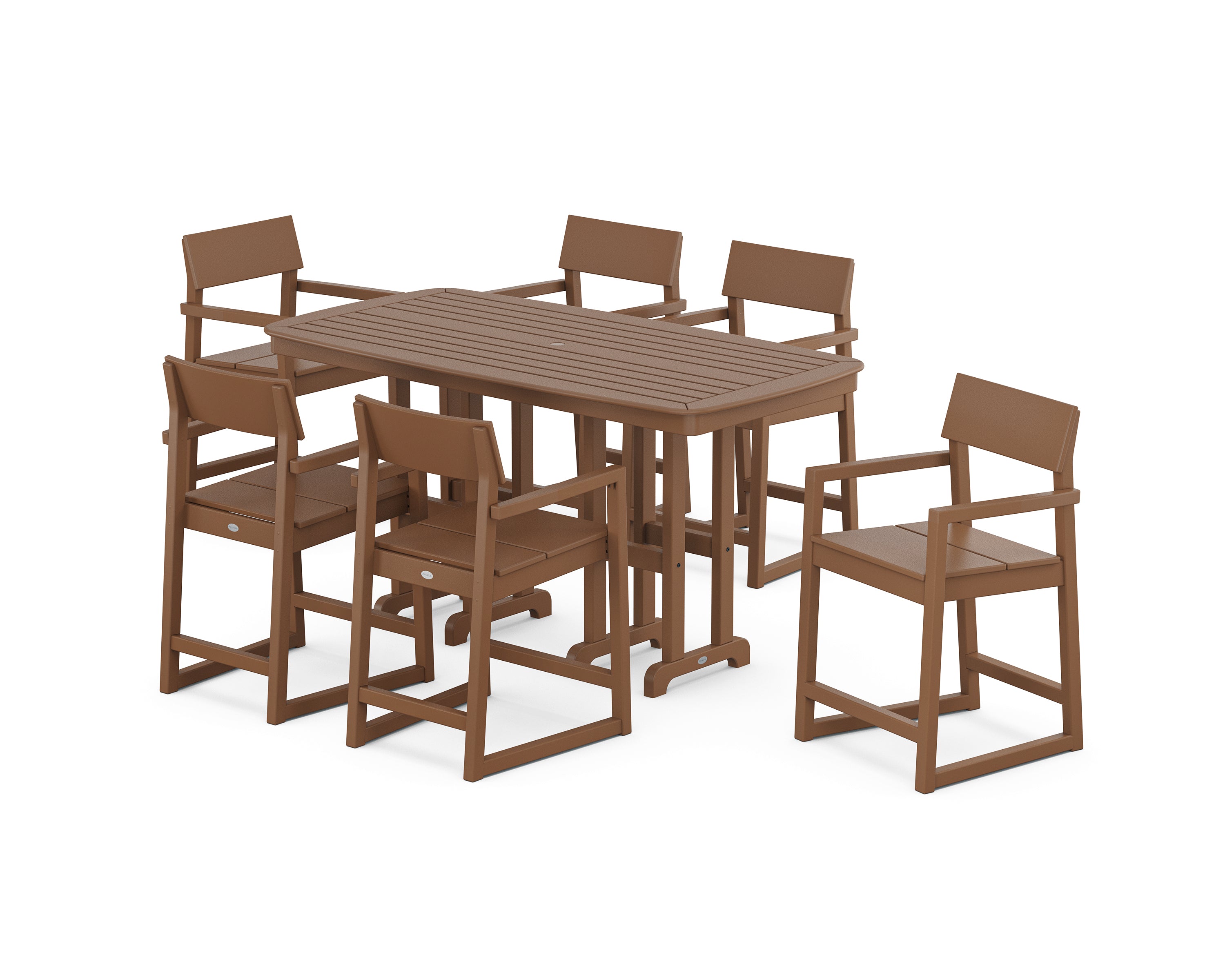 POLYWOOD EDGE Arm Chair 7-Piece Counter Set in Teak