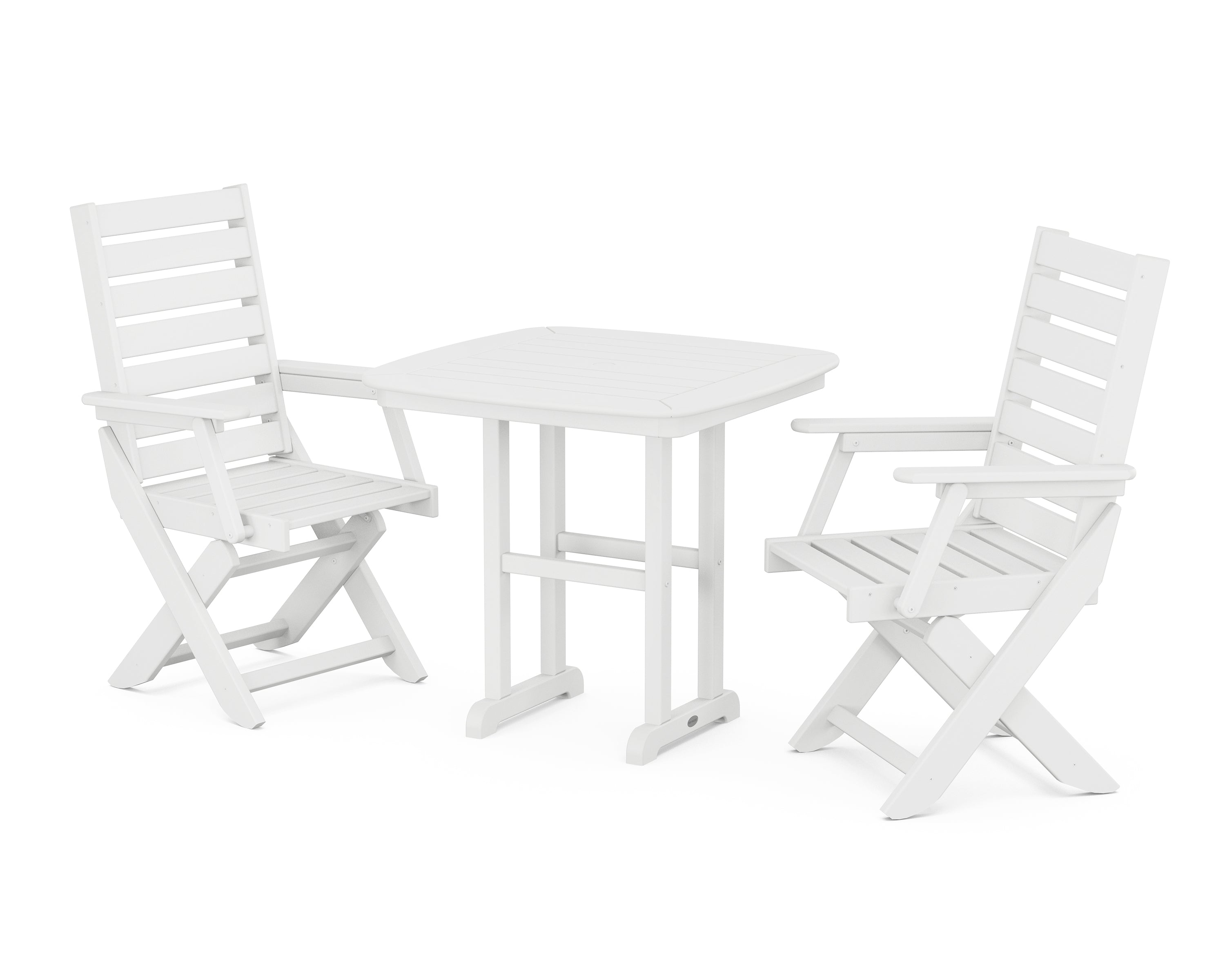 POLYWOOD Captain Folding Chair 3-Piece Dining Set in White