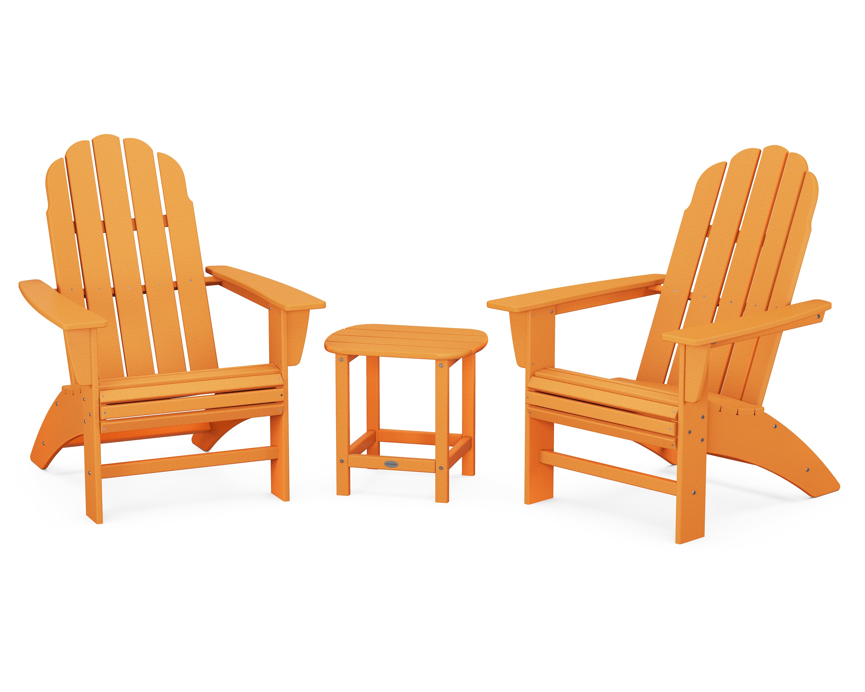 POLYWOOD® Vineyard 3-Piece Curveback Adirondack Set with South Beach 18" Side Table in Tangerine