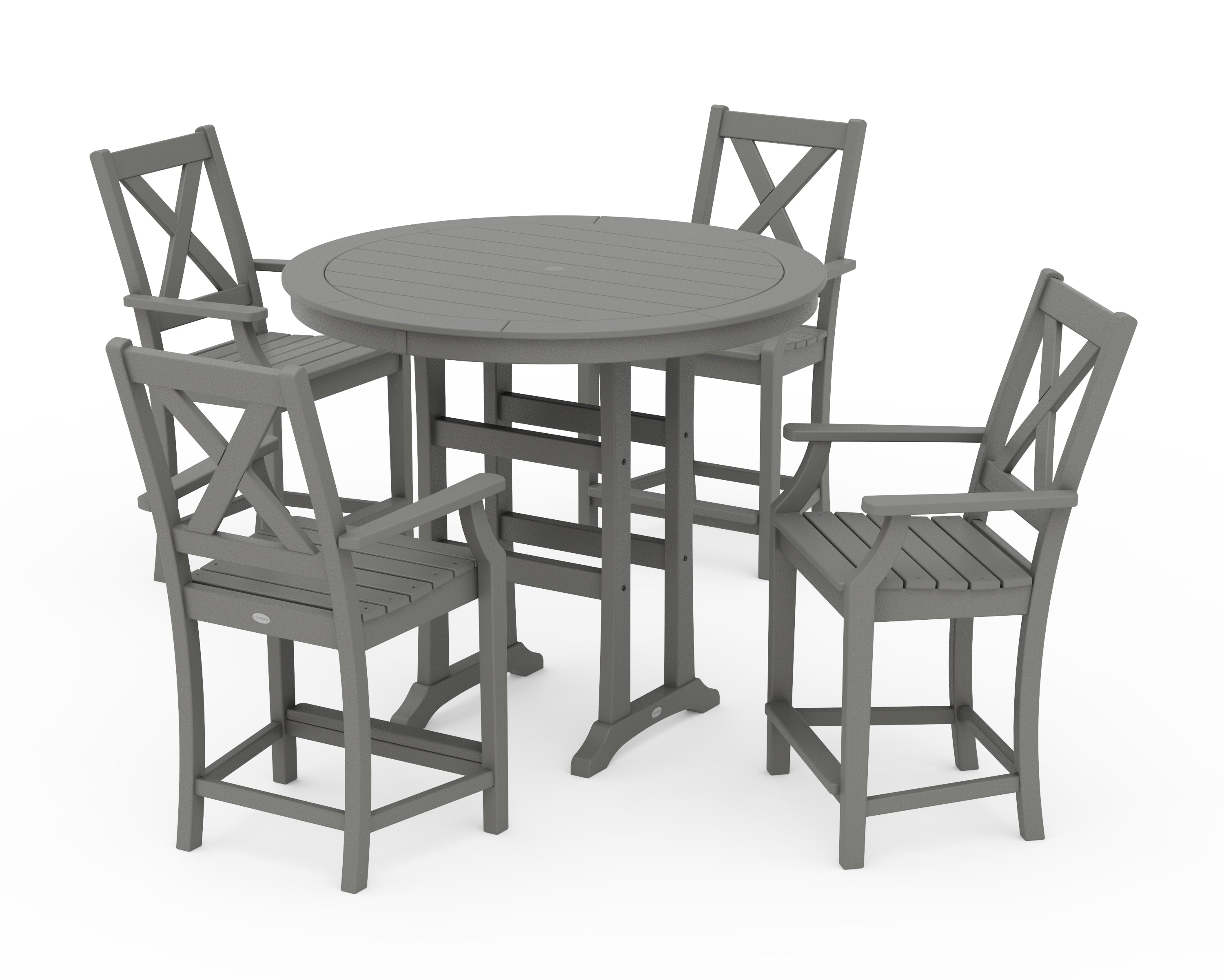 POLYWOOD Braxton 5-Piece Nautical Trestle Arm Chair Counter Set in Slate Grey