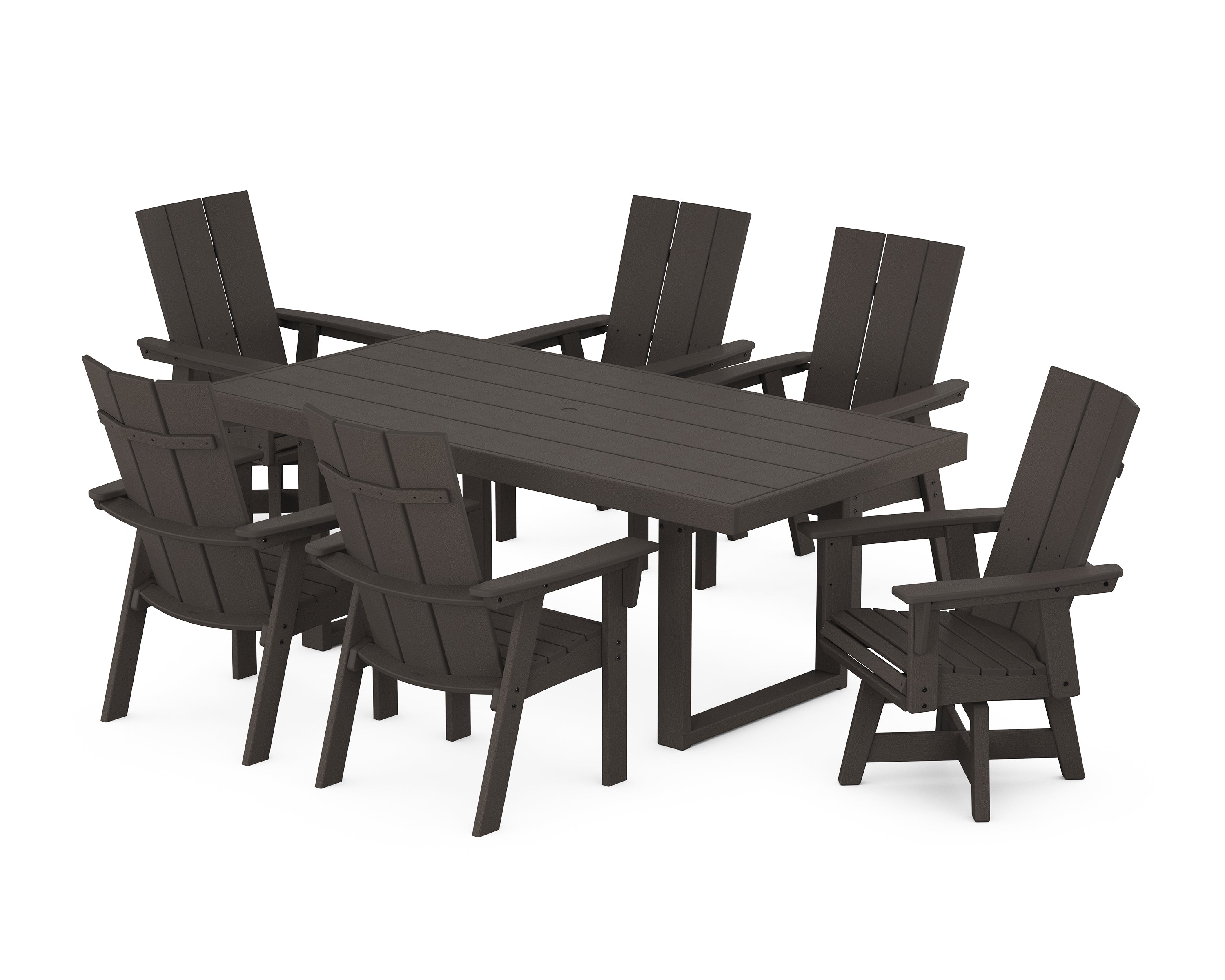POLYWOOD® Modern Adirondack 7-Piece Dining Set in Vintage Coffee