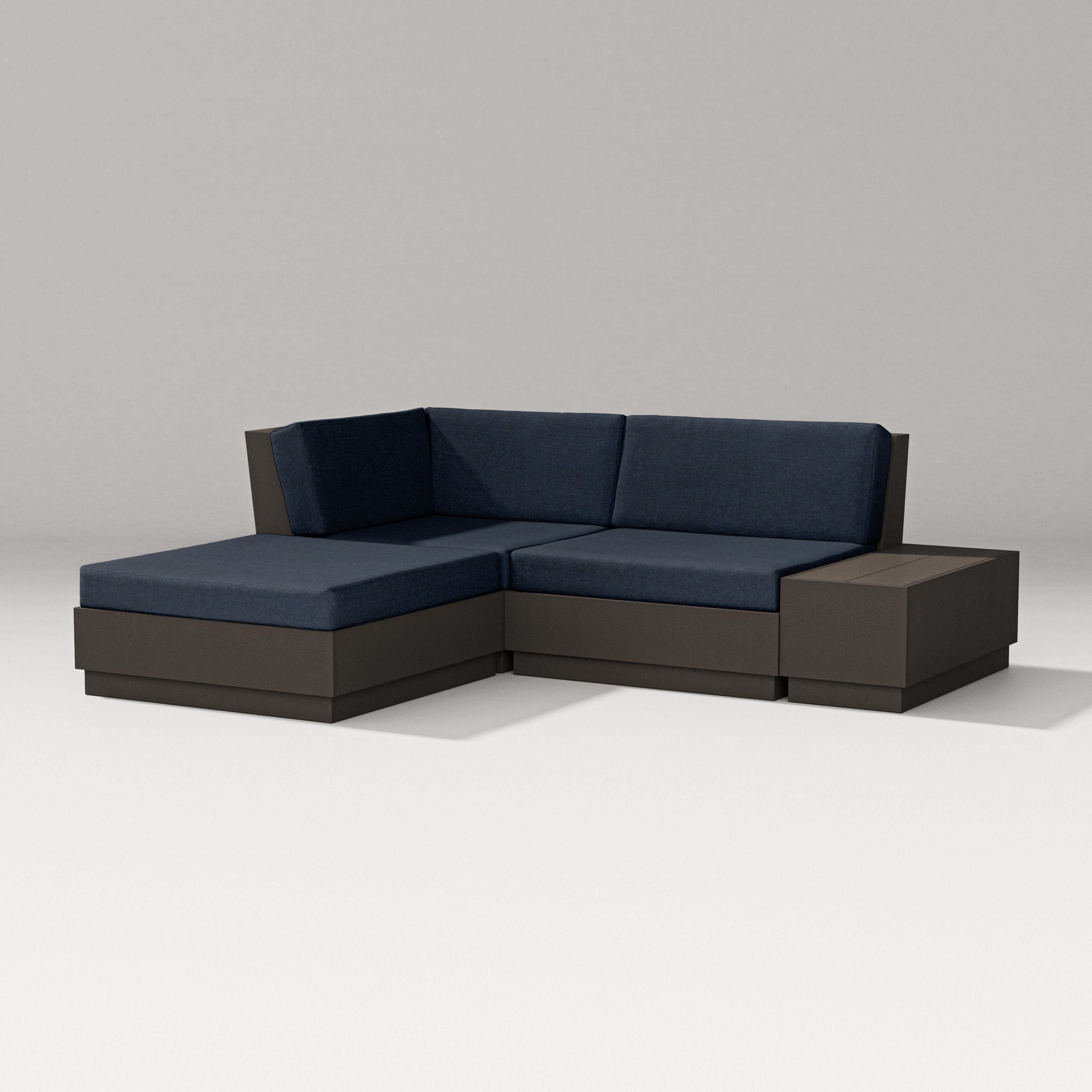 PW Designer Series Elevate Loveseat Sectional with Chaise in Vintage Coffee / Marine Indigo