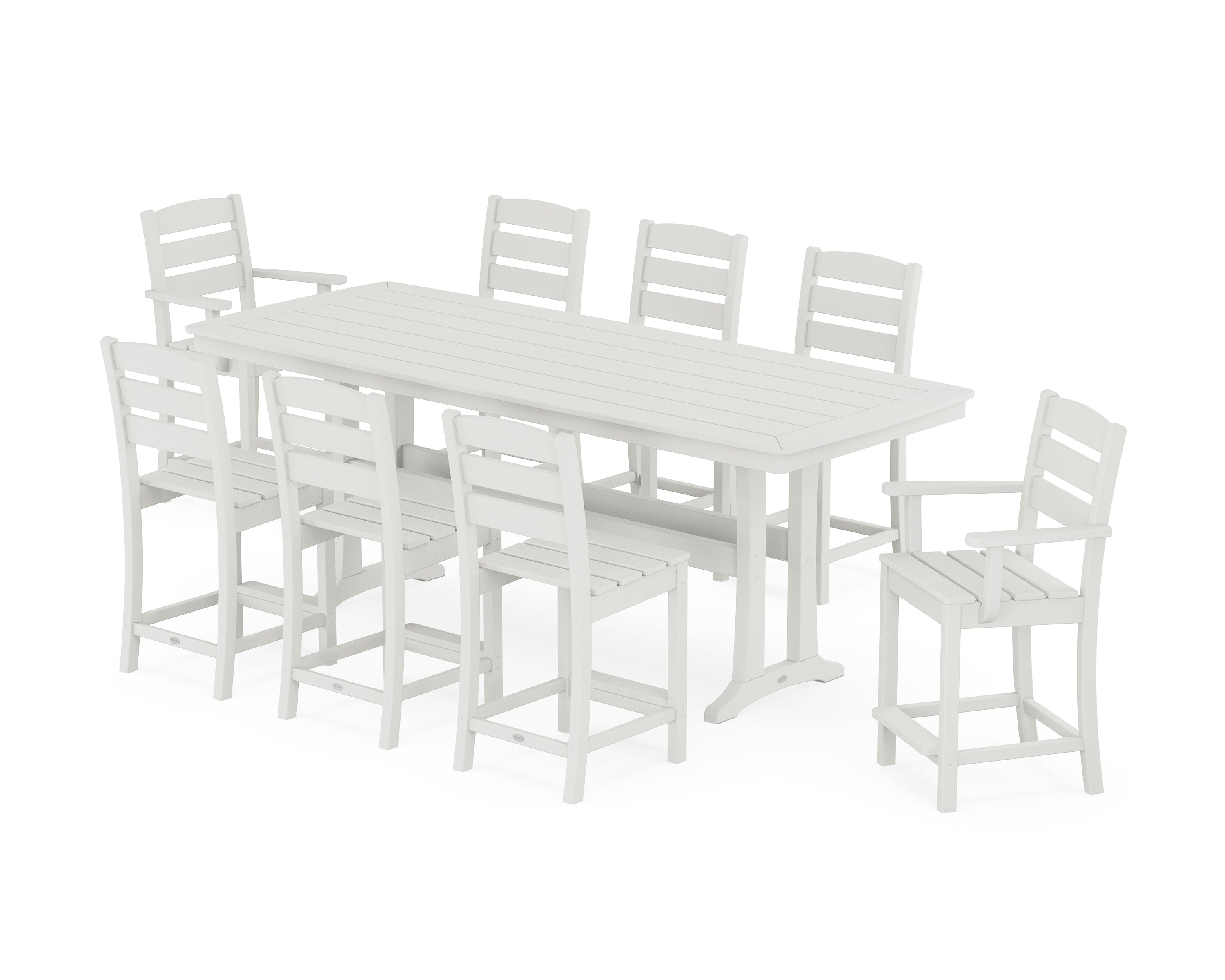 POLYWOOD Lakeside 9-Piece Counter Set with Trestle Legs in Vintage White