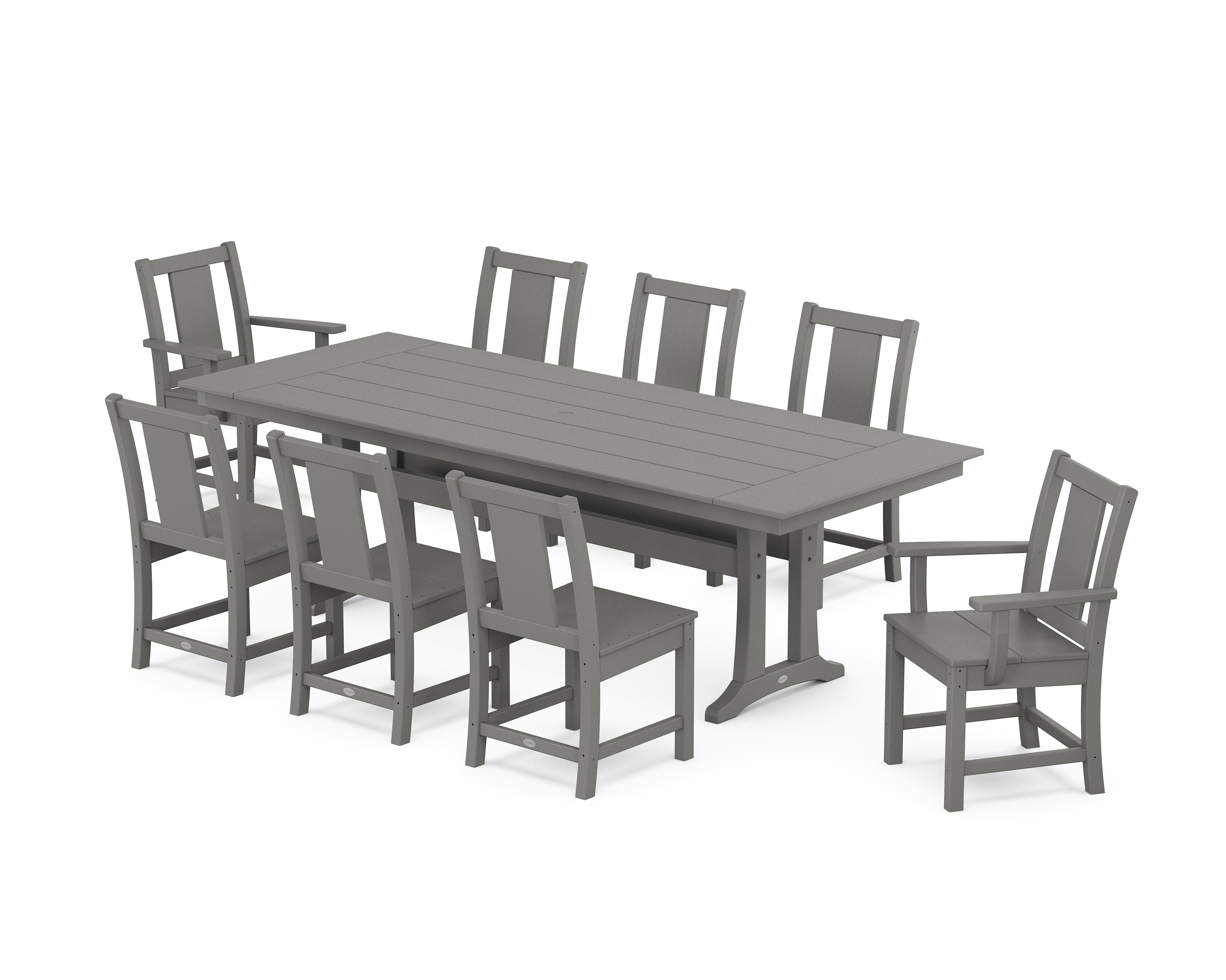 POLYWOOD Prairie 9-Piece Farmhouse Dining Set with Trestle Legs in Slate Grey