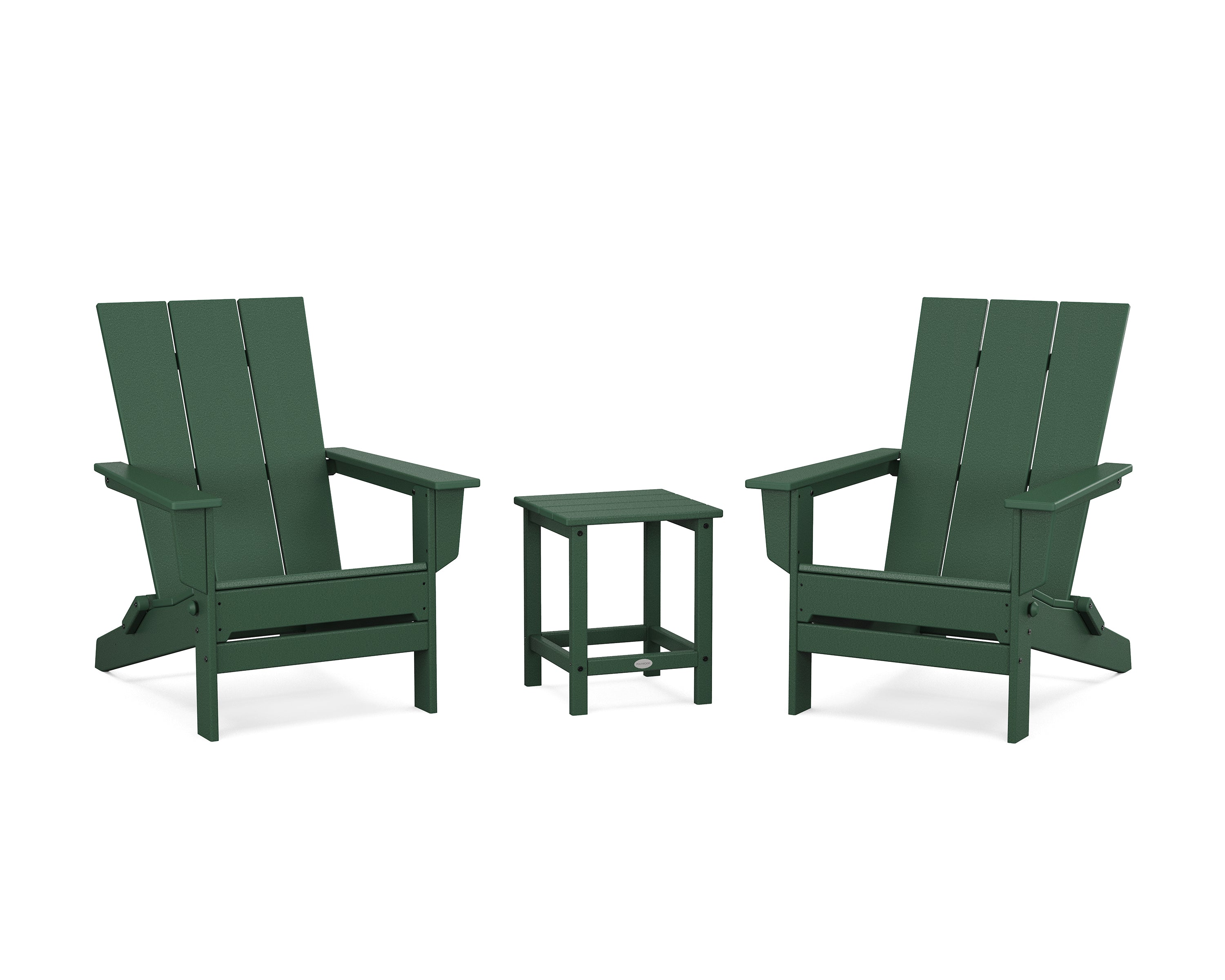 POLYWOOD 3-Piece Modern Studio Folding Adirondack Set in Green