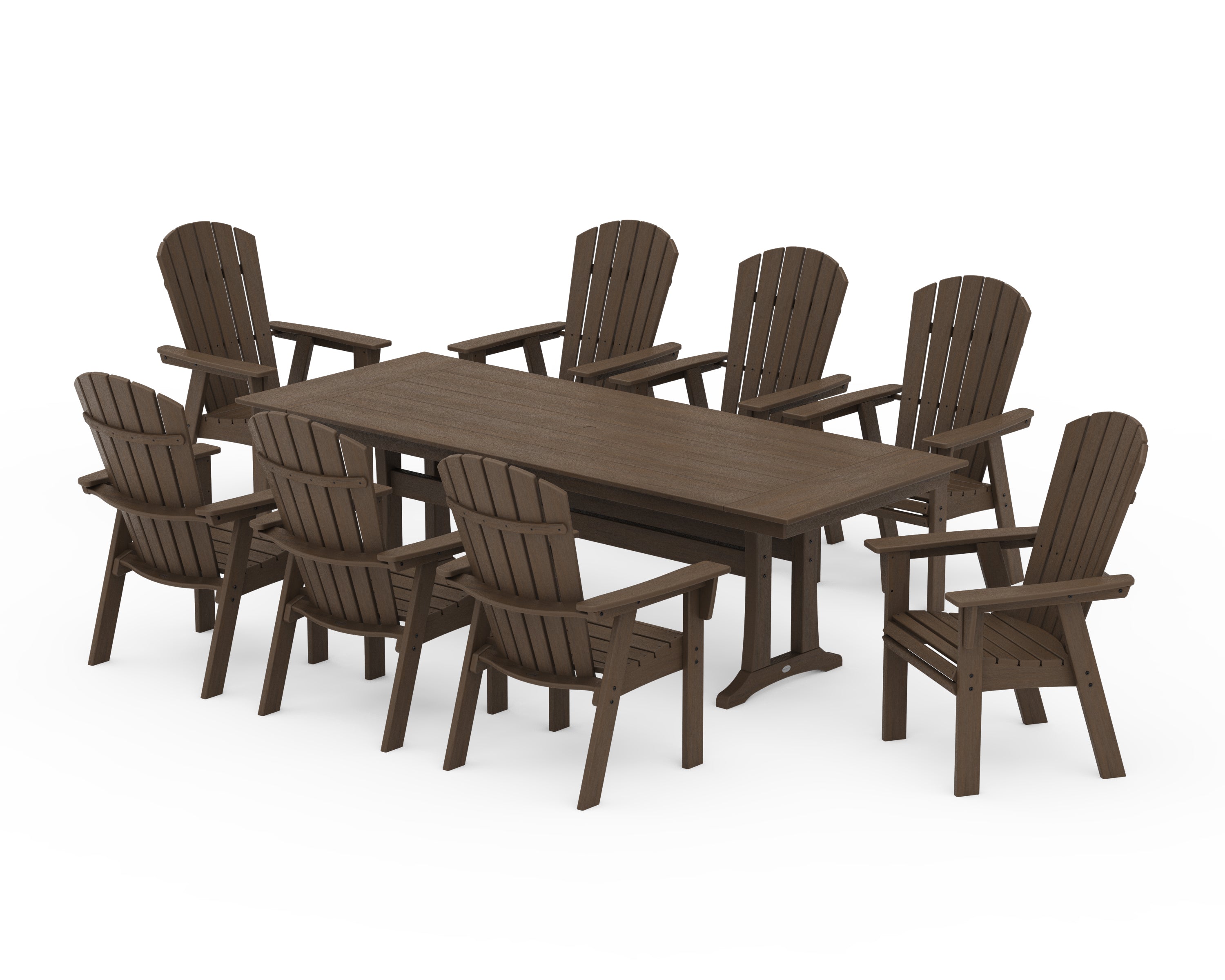 POLYWOOD Nautical 9-Piece Curveback Adirondack Farmhouse Dining Set with Trestle Legs in Kona