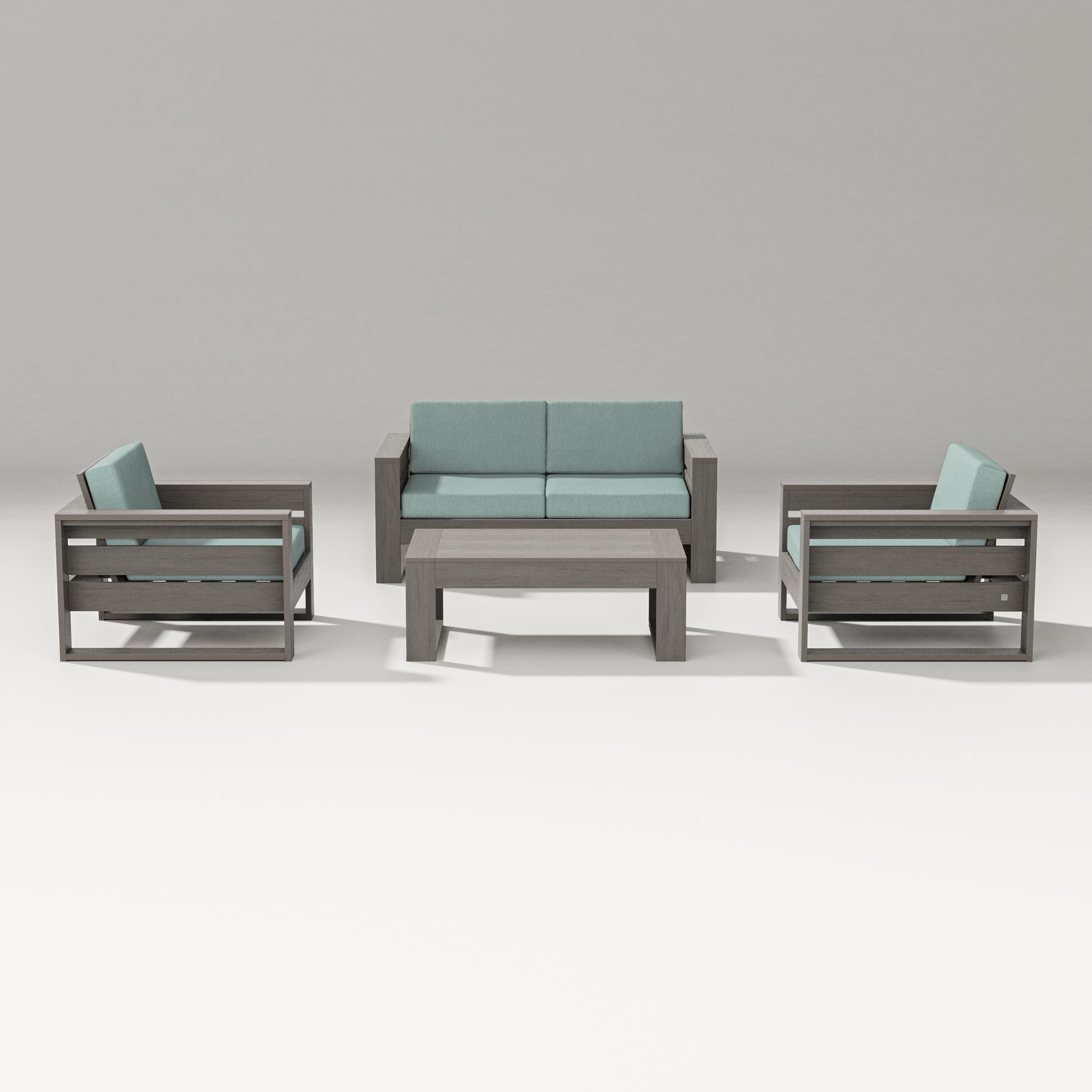 PW Designer Series Latitude 4-Piece Lounge Loveseat Set in Driftwood / Glacier Spa