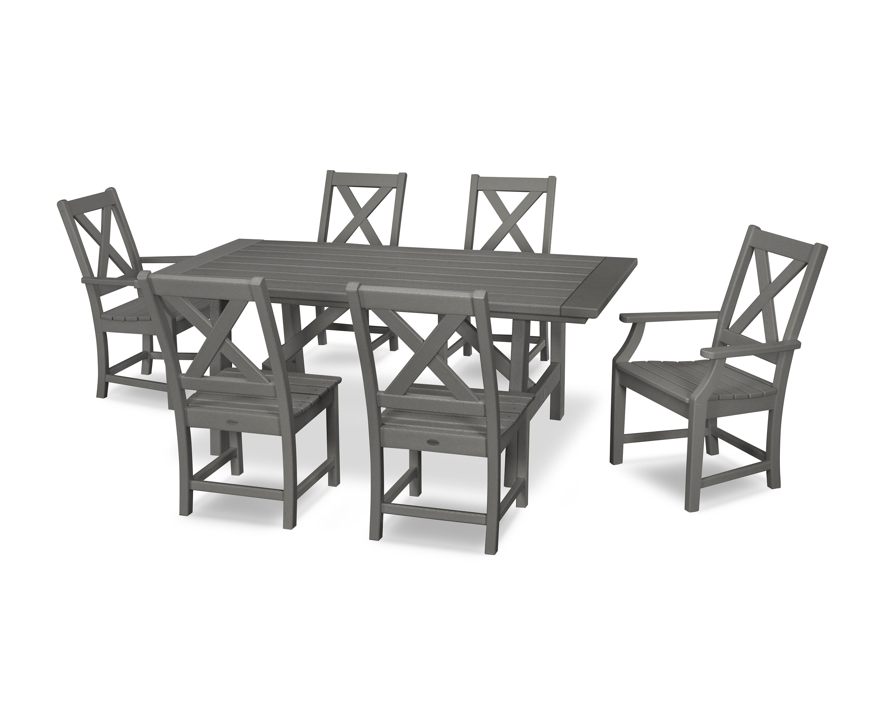 POLYWOOD Braxton 7-Piece Rustic Farmhouse Dining Set in Slate Grey