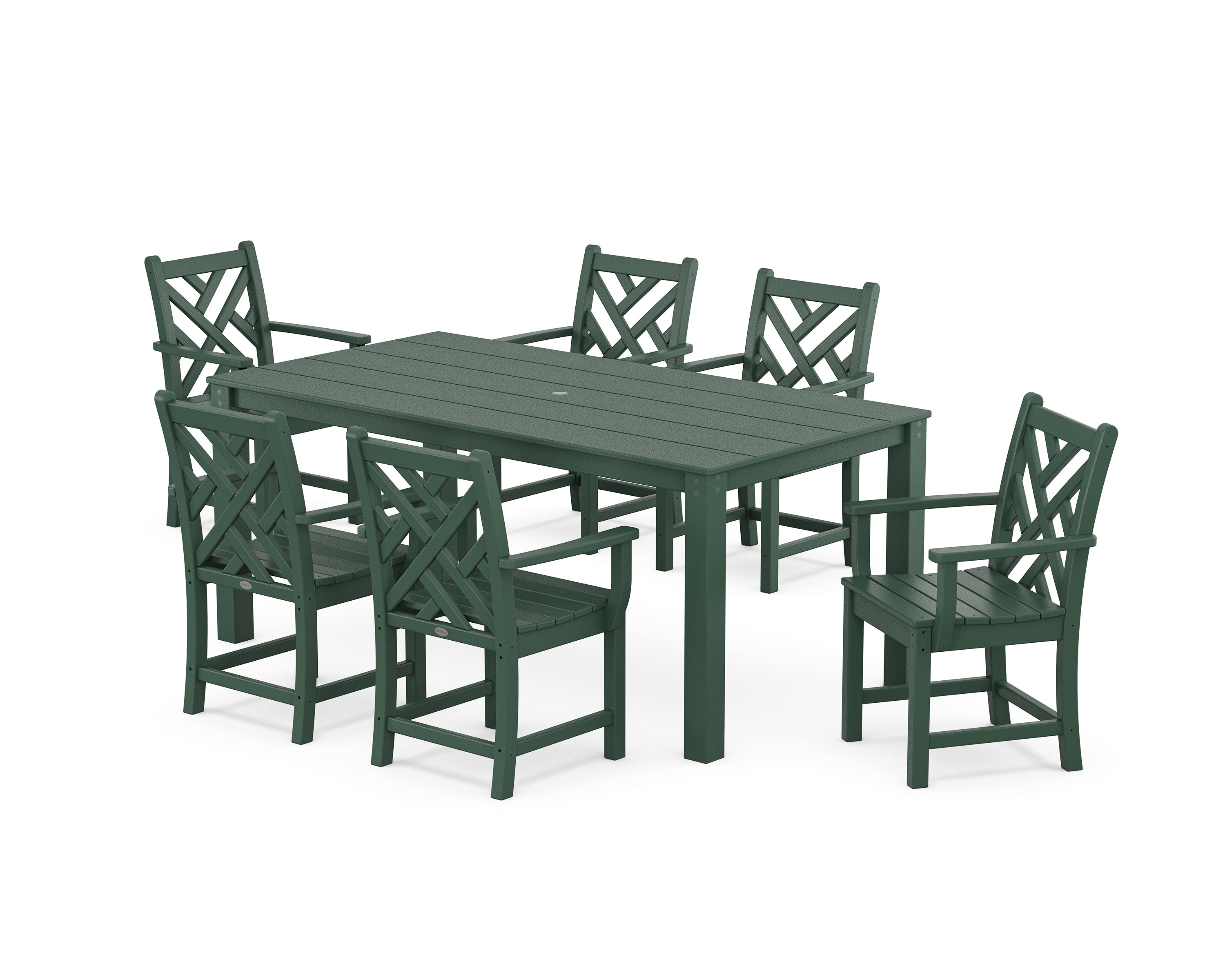 POLYWOOD Chippendale Arm Chair 7-Piece Parsons Dining Set in Green