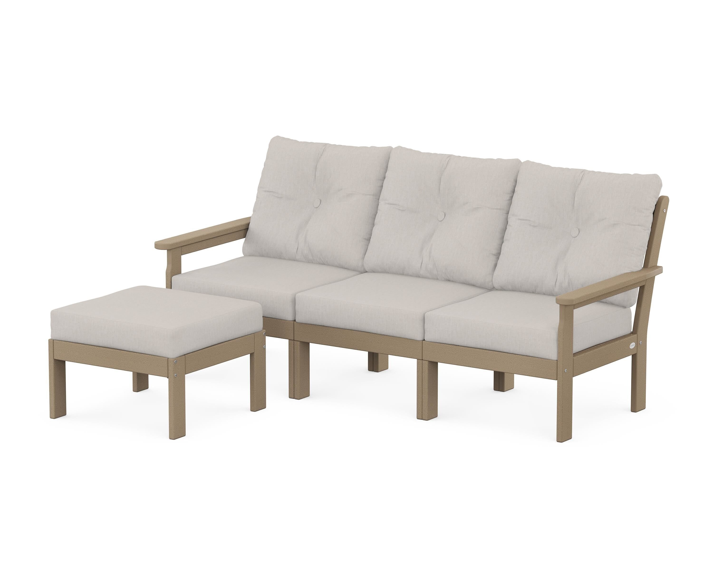 POLYWOOD Vineyard 4-Piece Sectional with Ottoman in Vintage Sahara / Cast Ash