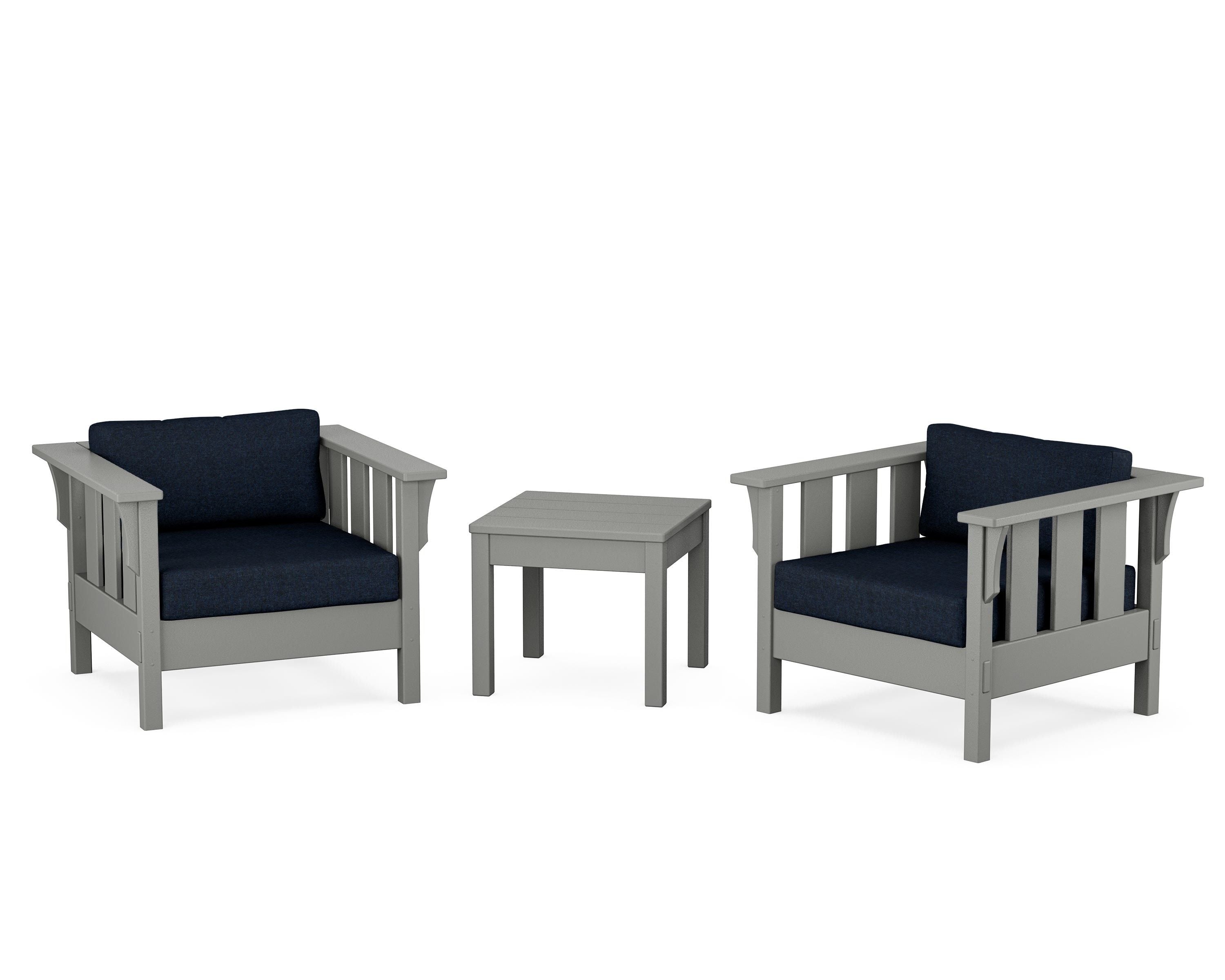 Martha Stewart by POLYWOOD Acadia 3-Piece Deep Seating Set in Slate Grey / Marine Indigo