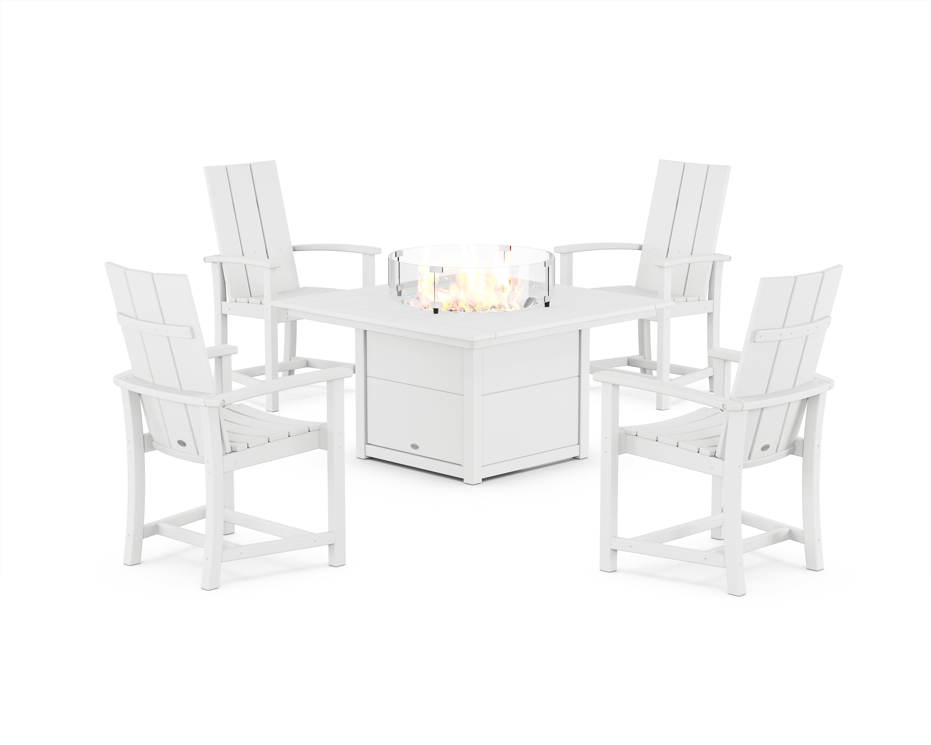 POLYWOOD Modern 4-Piece Upright Adirondack Conversation Set with Fire Pit Table in White
