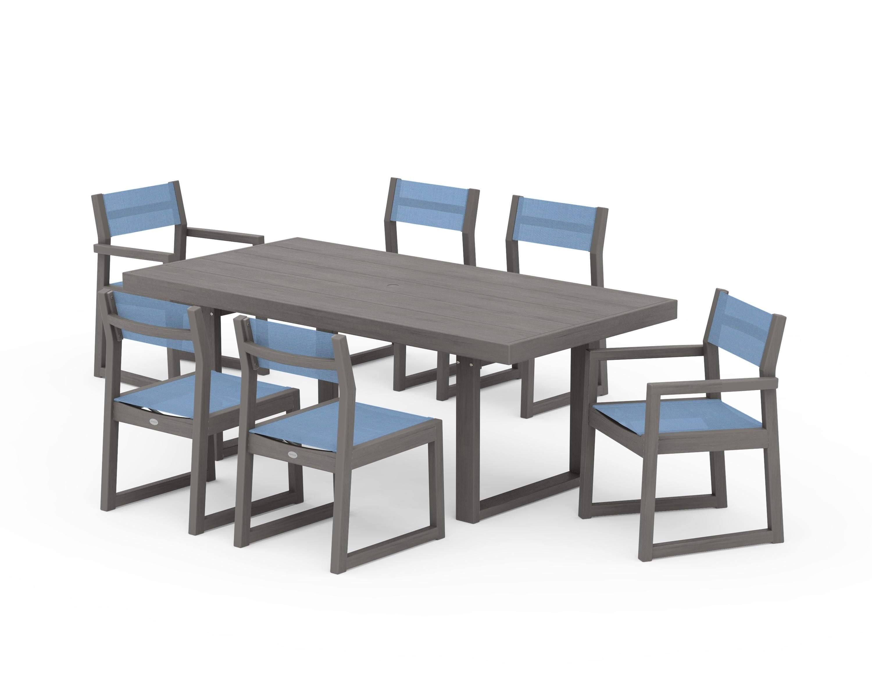 POLYWOOD EDGE Sling 7-Piece Dining Set in Driftwood / Poolside Sling