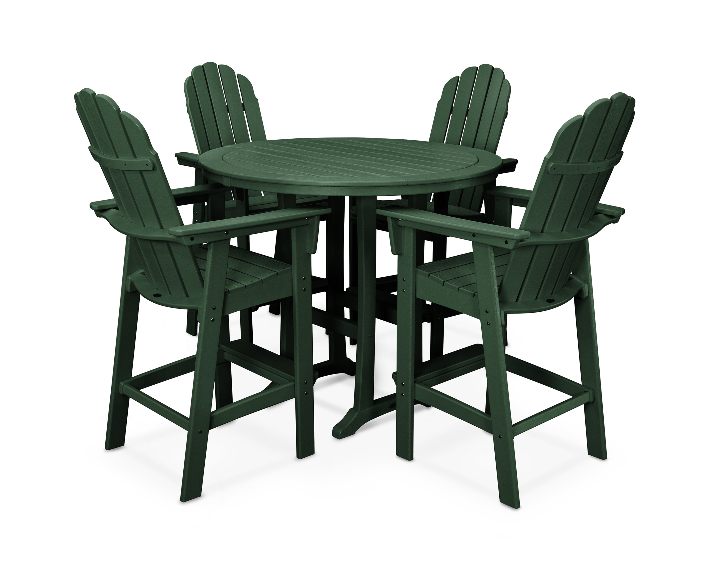 POLYWOOD® Vineyard Curveback Adirondack 5-Piece Nautical Trestle Bar Set in Green