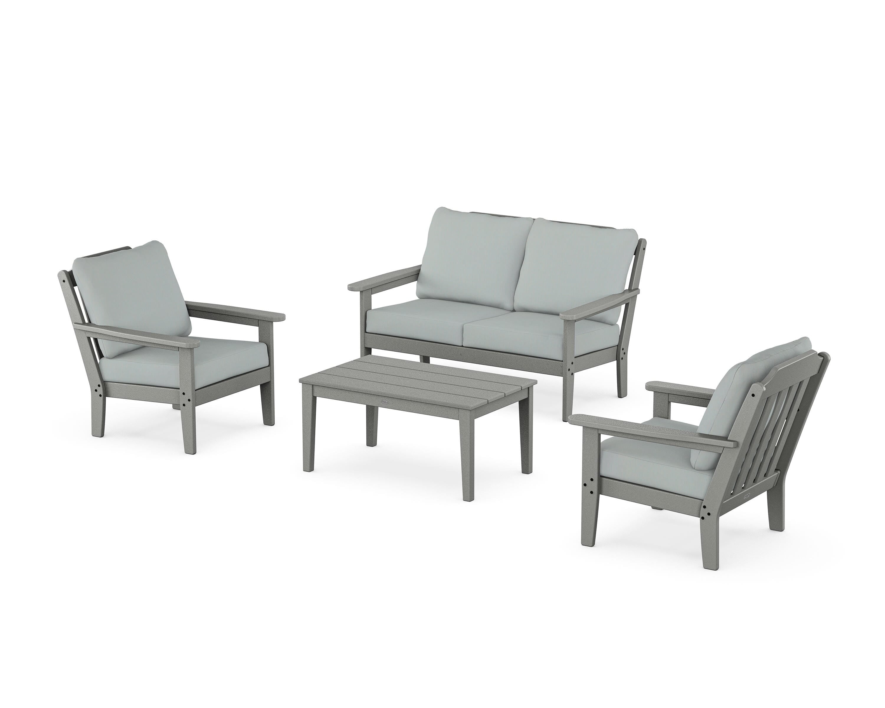 Country Living Cottage 4-Piece Deep Seating Set with Loveseat in Slate Grey / Spa