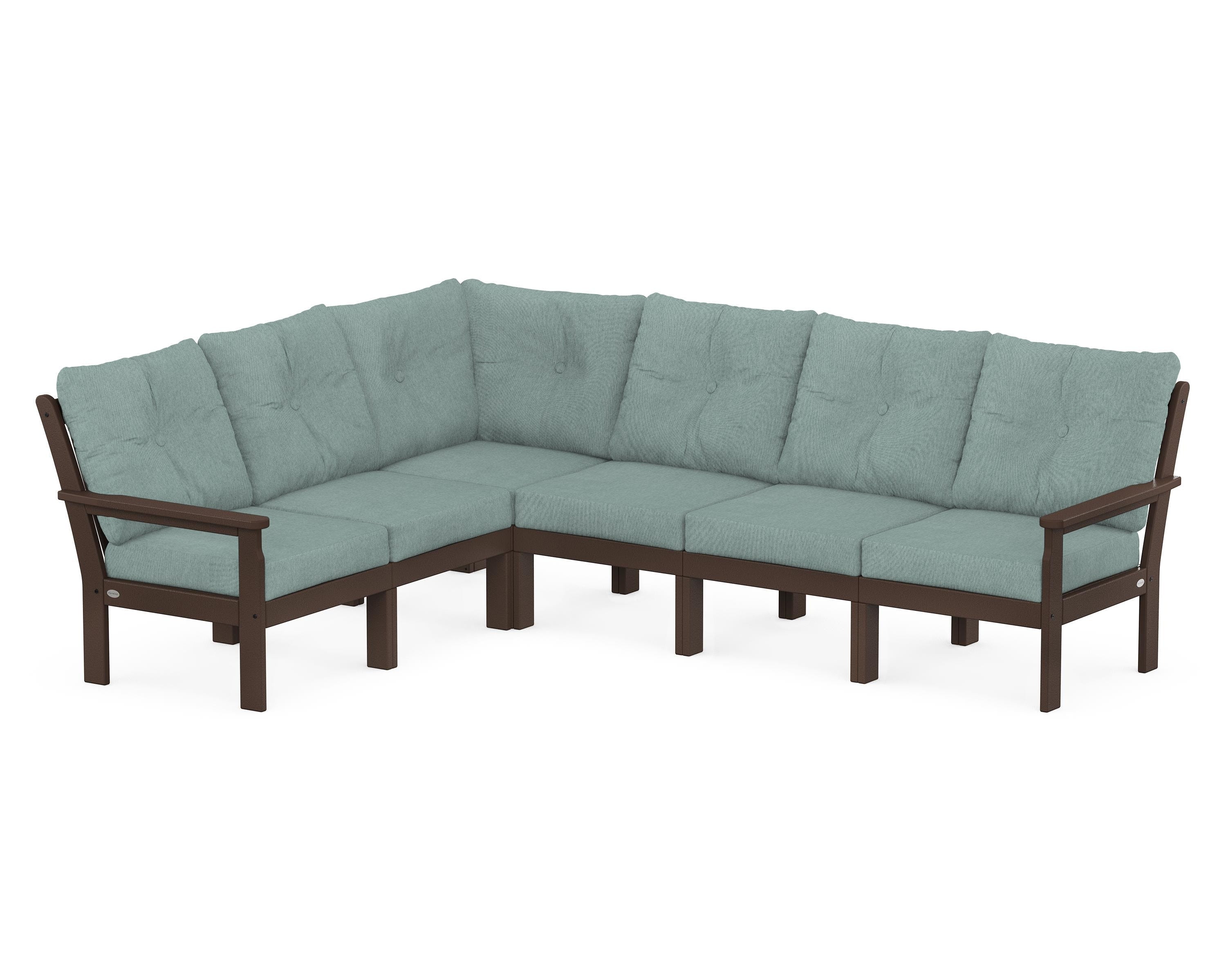 POLYWOOD Vineyard 6-Piece Sectional in Mahogany / Glacier Spa