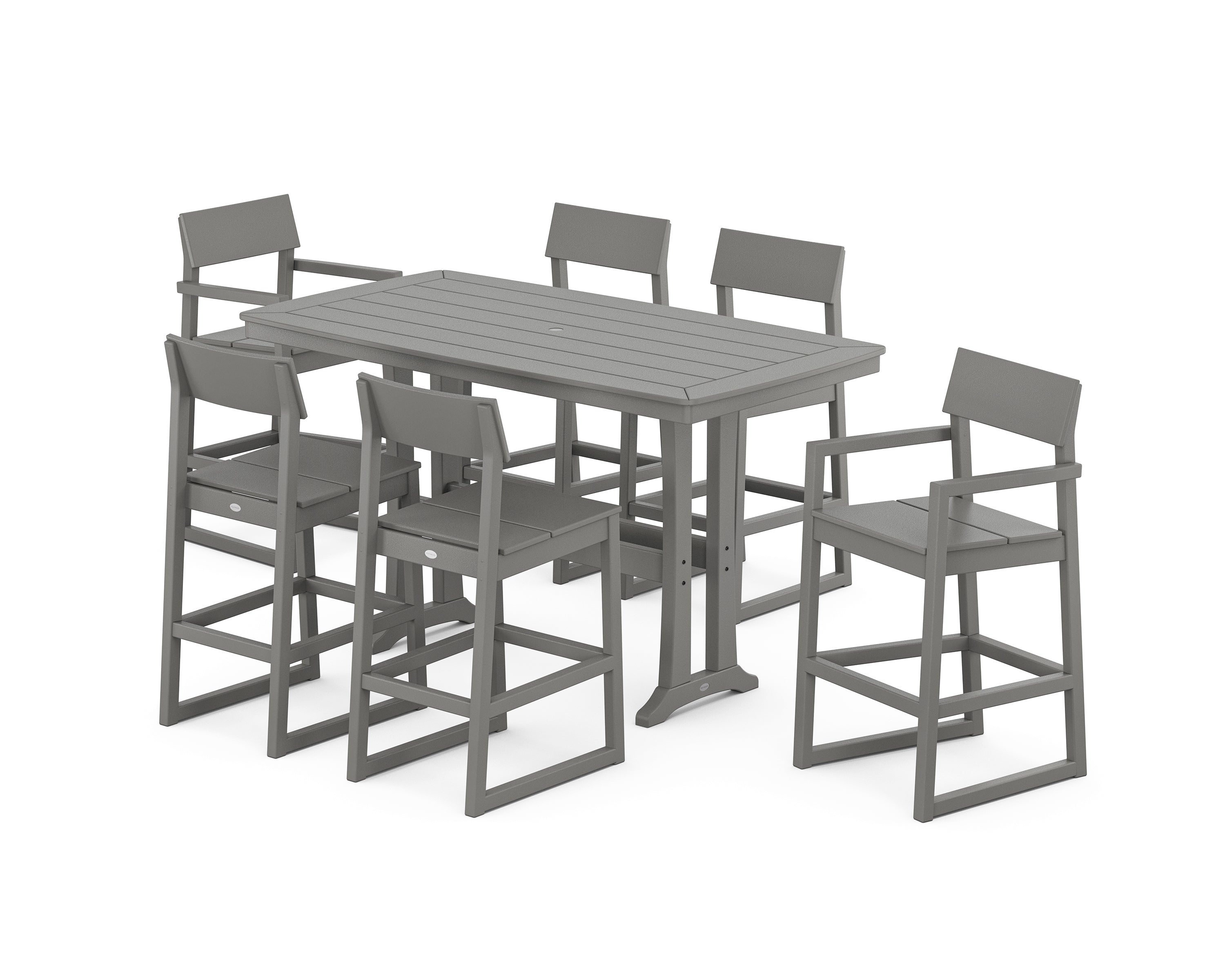 POLYWOOD EDGE 7-Piece Bar Set with Trestle Legs in Slate Grey