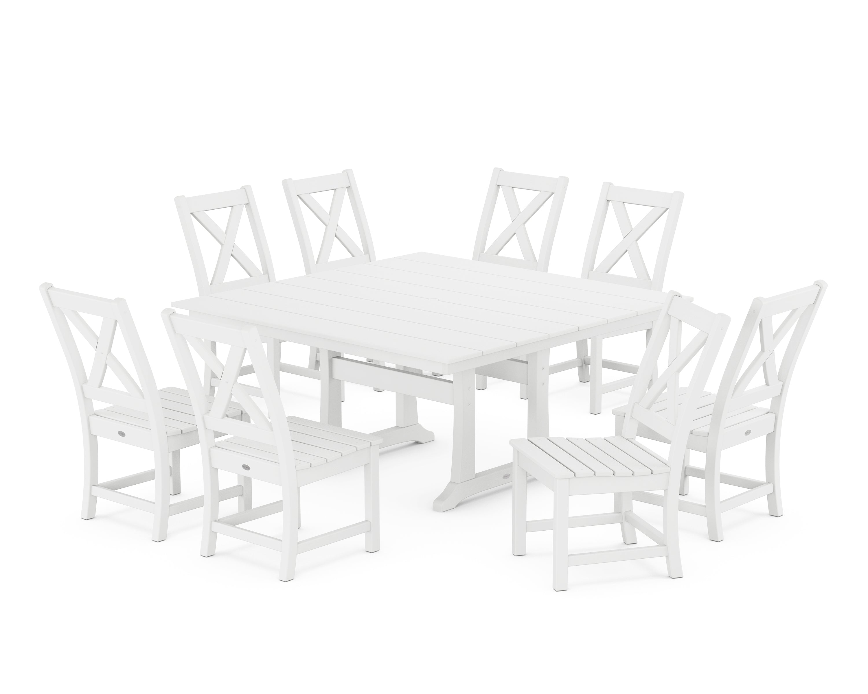 POLYWOOD Braxton Side Chair 9-Piece Farmhouse Dining Set in White