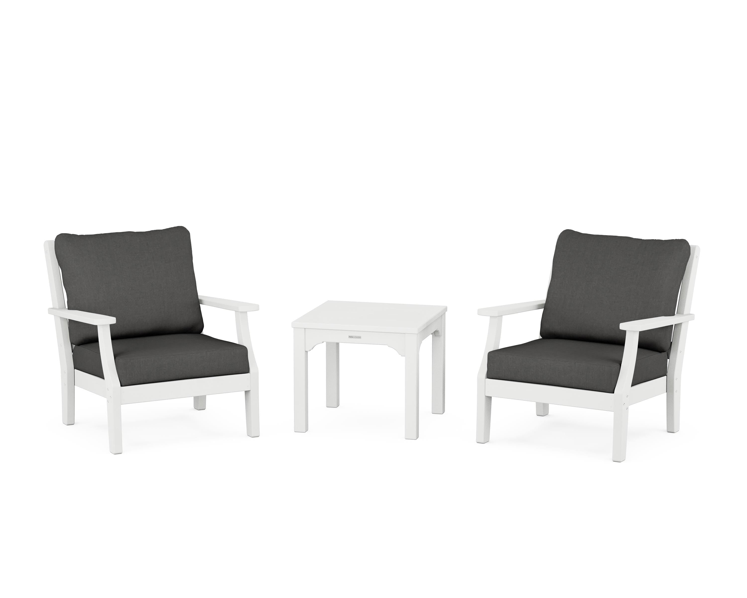 Martha Stewart by POLYWOOD Chinoiserie 3-Piece Deep Seating Set in White / Spectrum Carbon