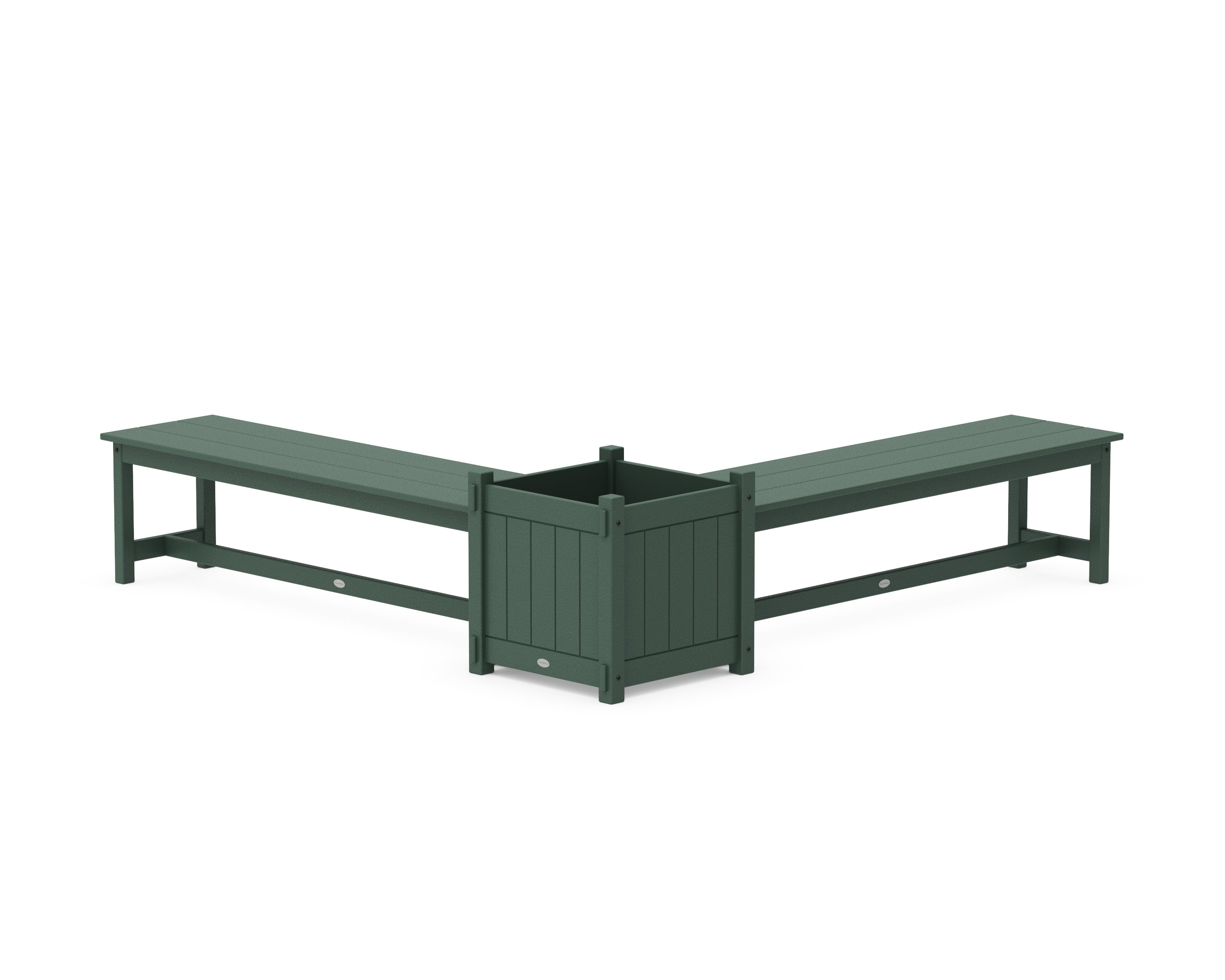 POLYWOOD 60" Vineyard L- Shaped Planter Bench Set- Large in Green