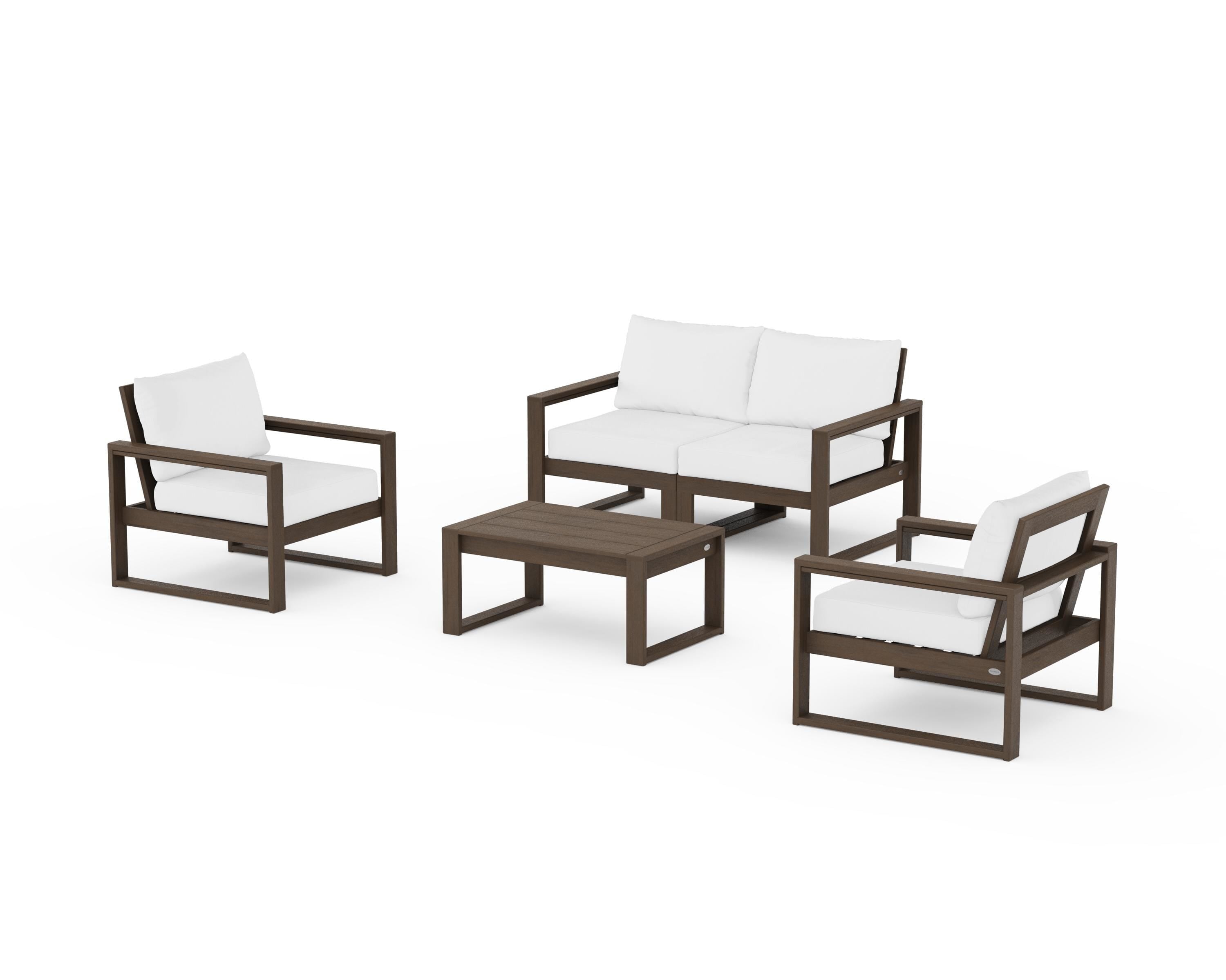 POLYWOOD EDGE Sectional 4-Piece Deep Seating Set with Loveseat in Kona / Natural
