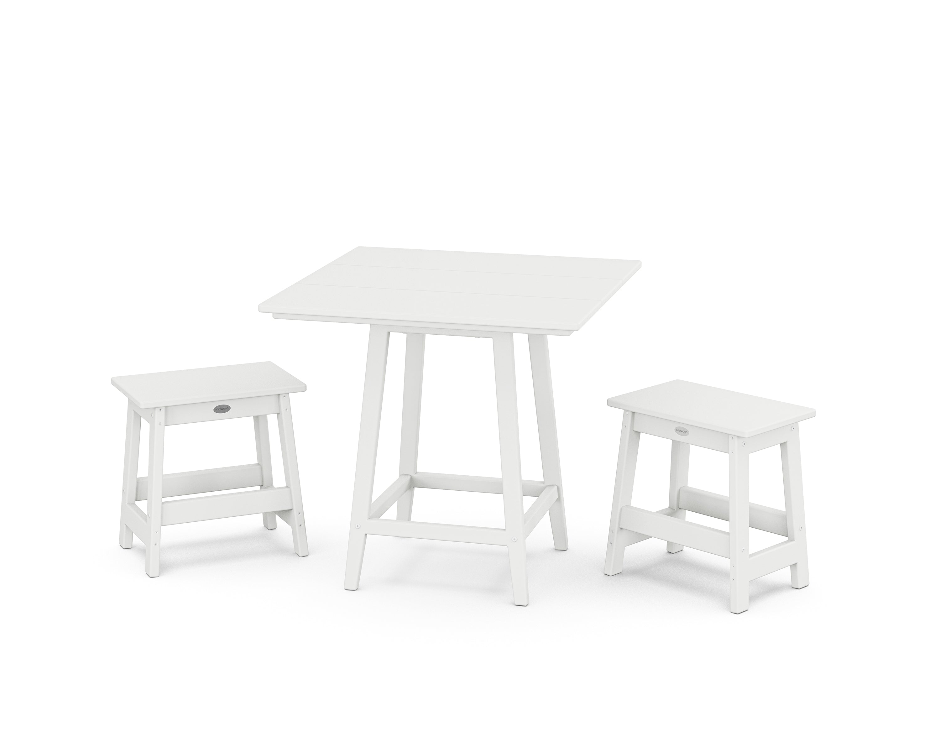 POLYWOOD Modern Studio Stool 3-Piece Square Bistro Set in White