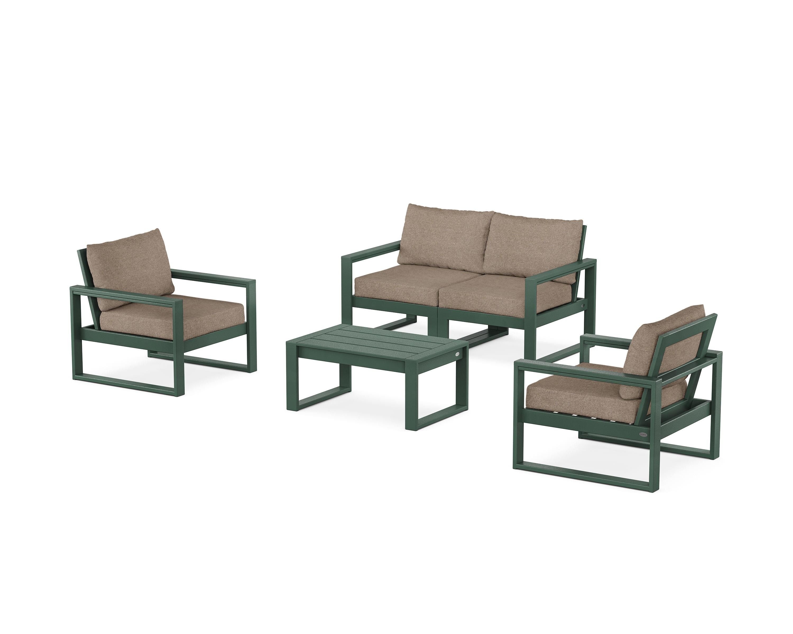 POLYWOOD EDGE Sectional 4-Piece Deep Seating Set with Loveseat in Green / Spiced Burlap