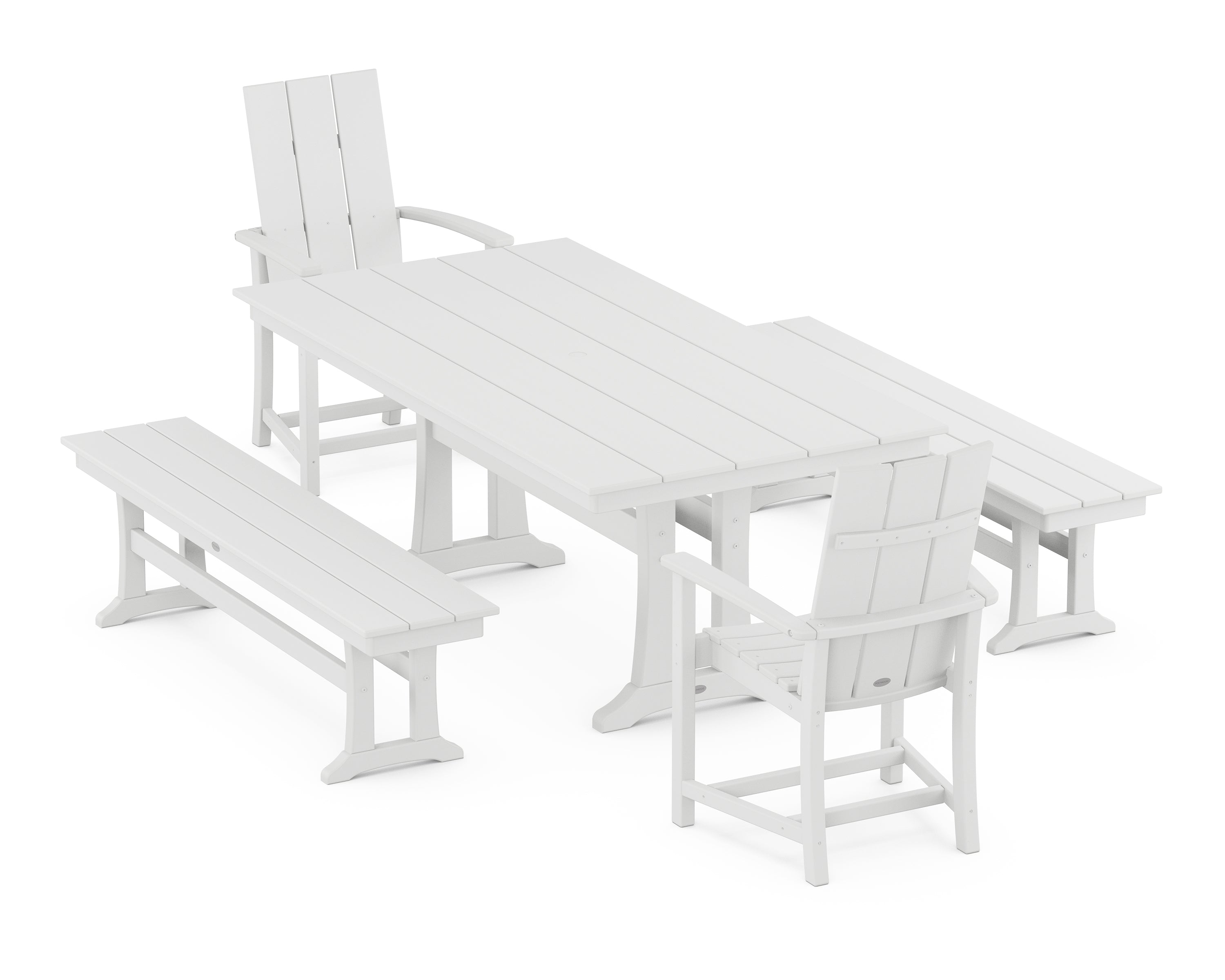 POLYWOOD® Modern Adirondack 5-Piece Farmhouse Dining Set With Trestle Legs in White