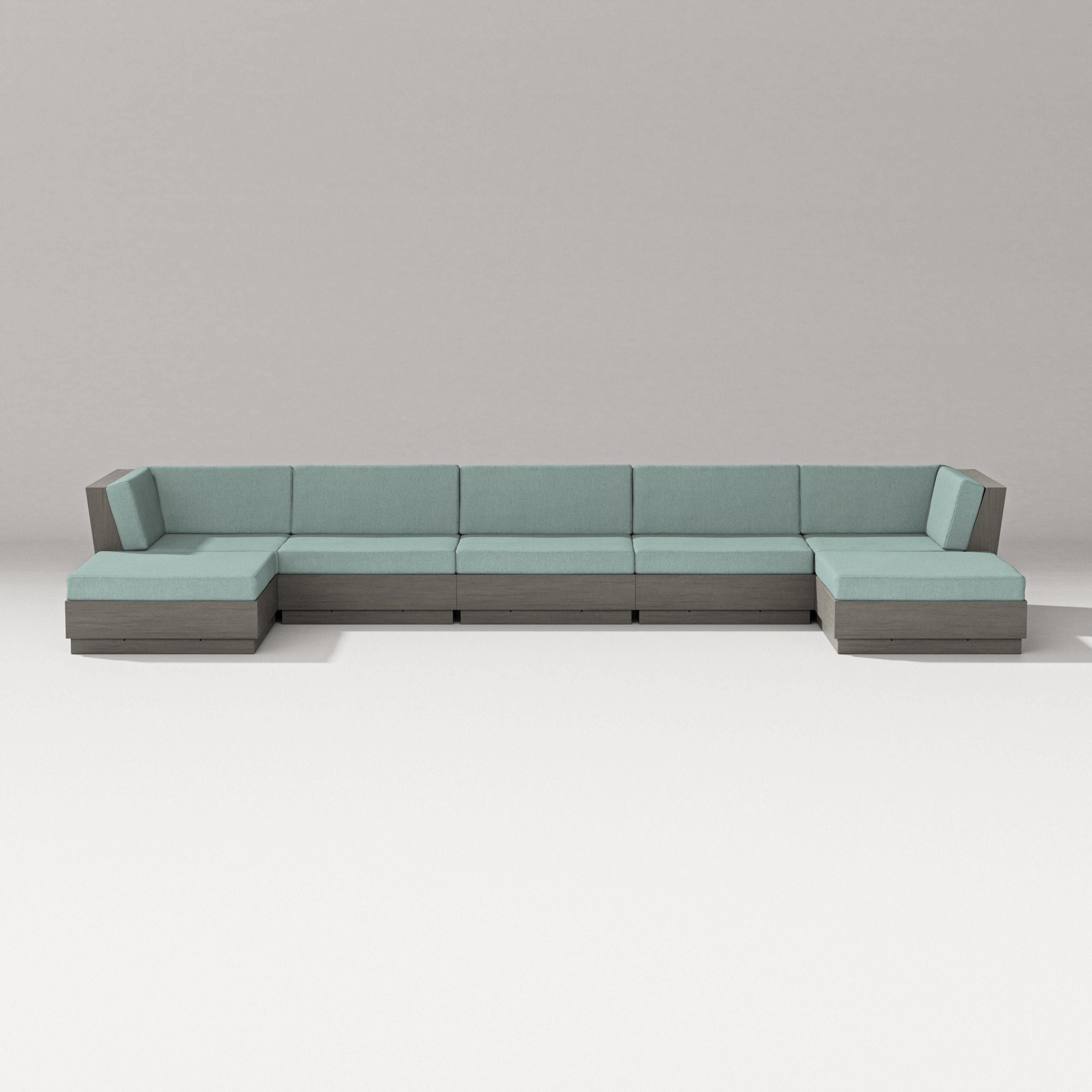 PW Designer Series Elevate 7-Piece Double Chaise Sectional in Driftwood / Glacier Spa