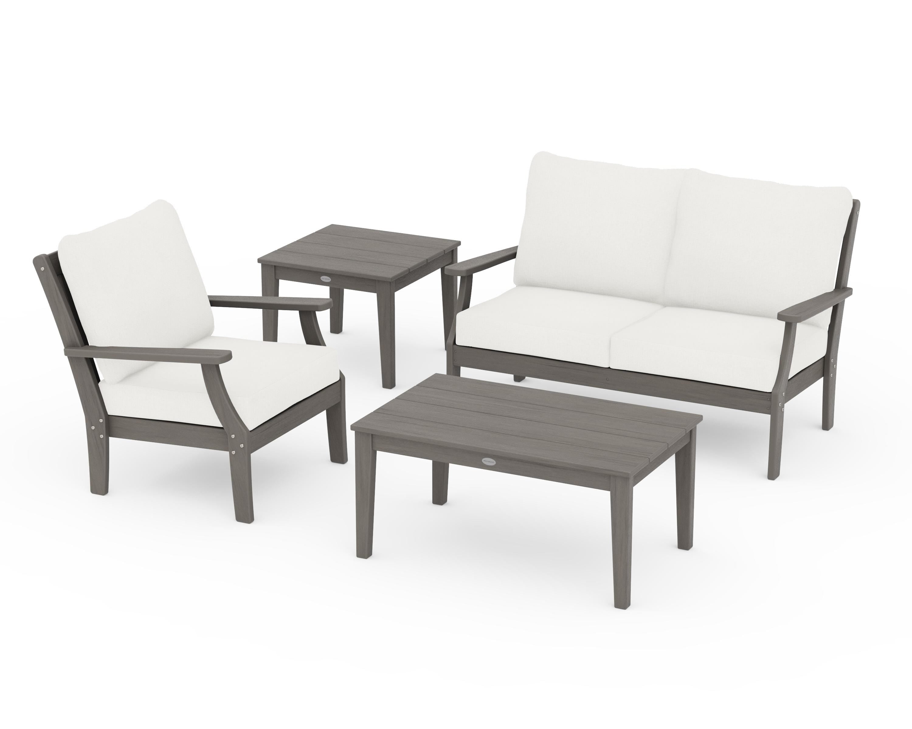 POLYWOOD Braxton 4-Piece Deep Seating Set in Driftwood / Natural Linen
