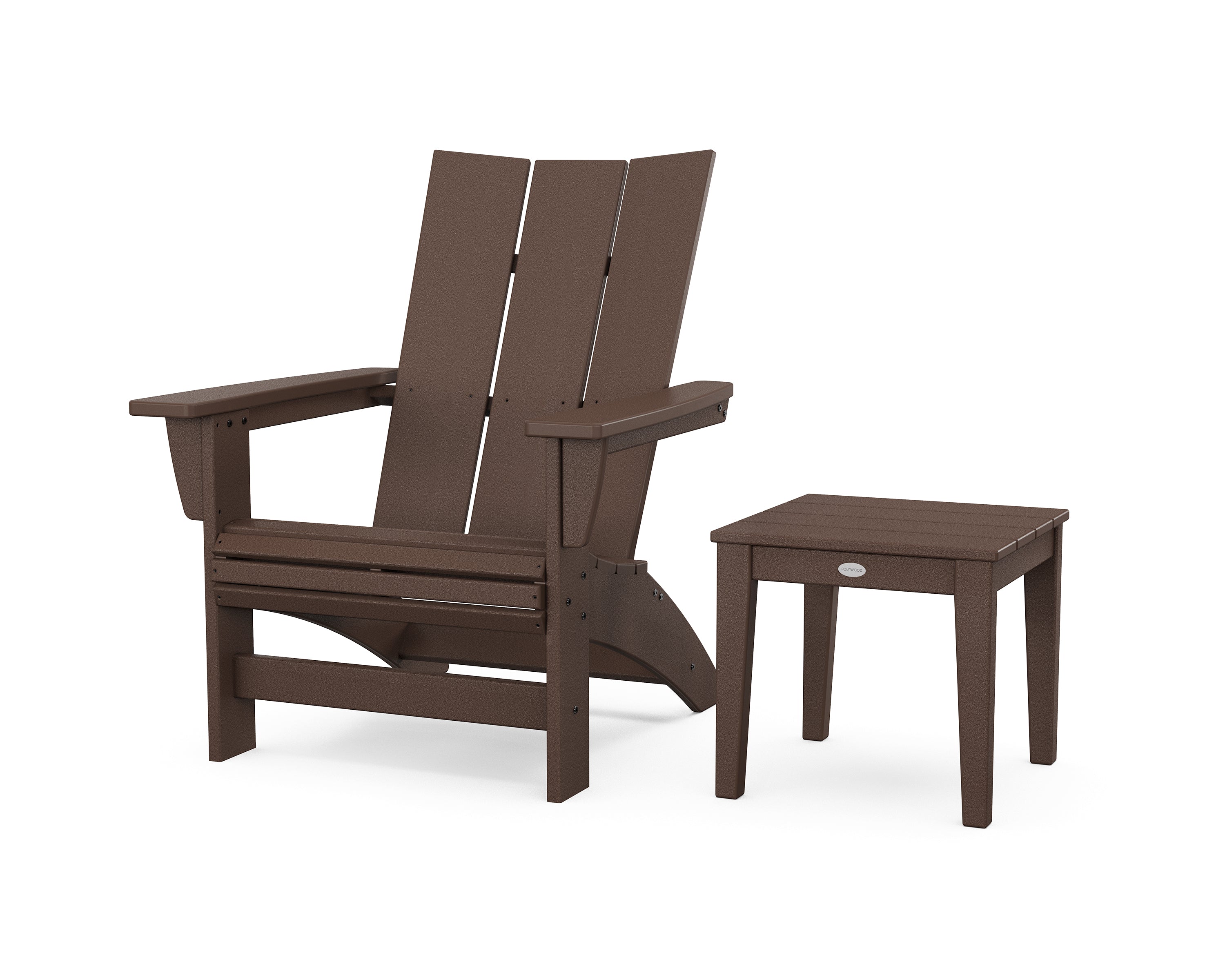 POLYWOOD Modern Grand Adirondack Chair with Side Table in Mahogany