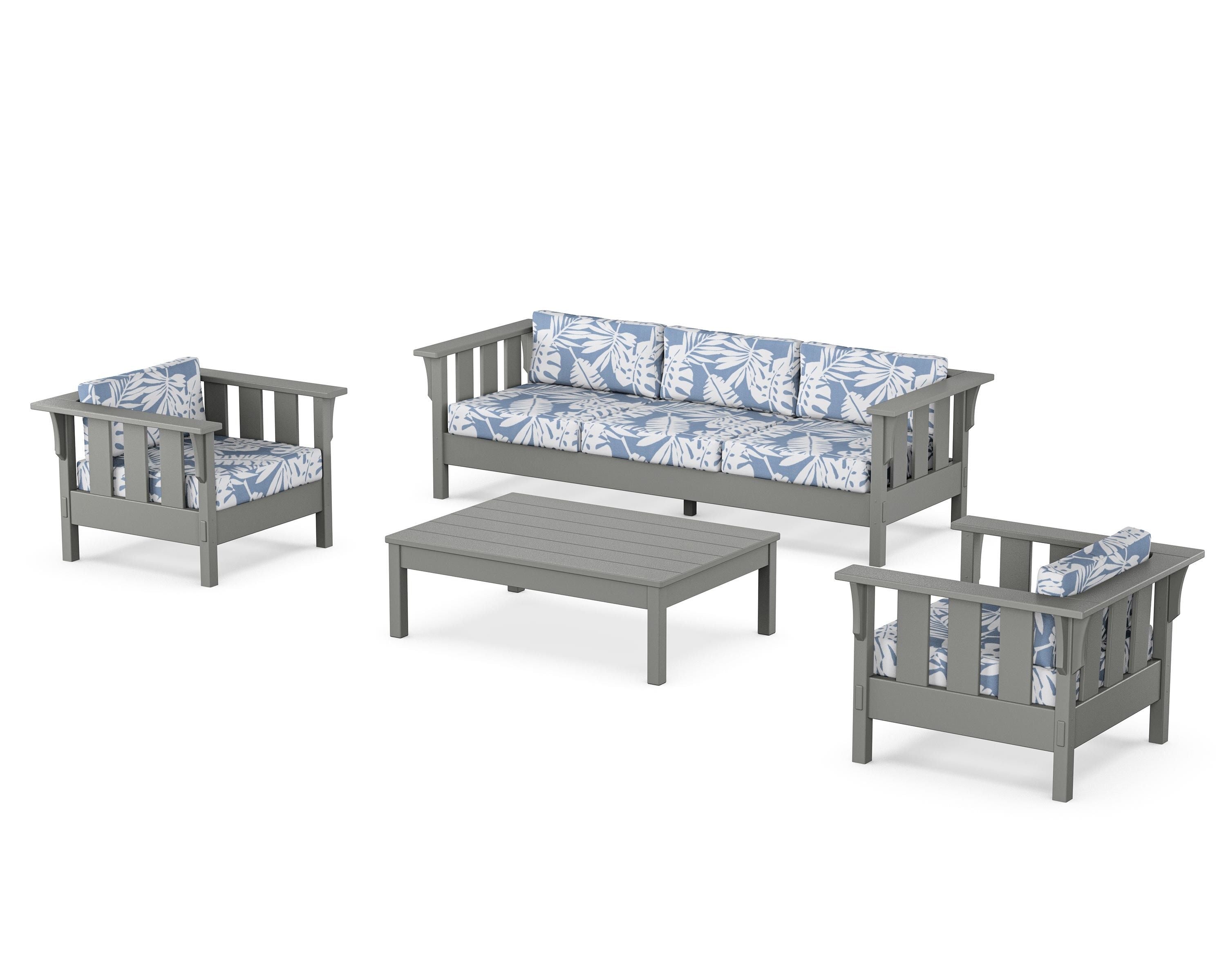 Martha Stewart by POLYWOOD Acadia 4-Piece Deep Seating Set with Sofa in Slate Grey / Leaf Sky Blue